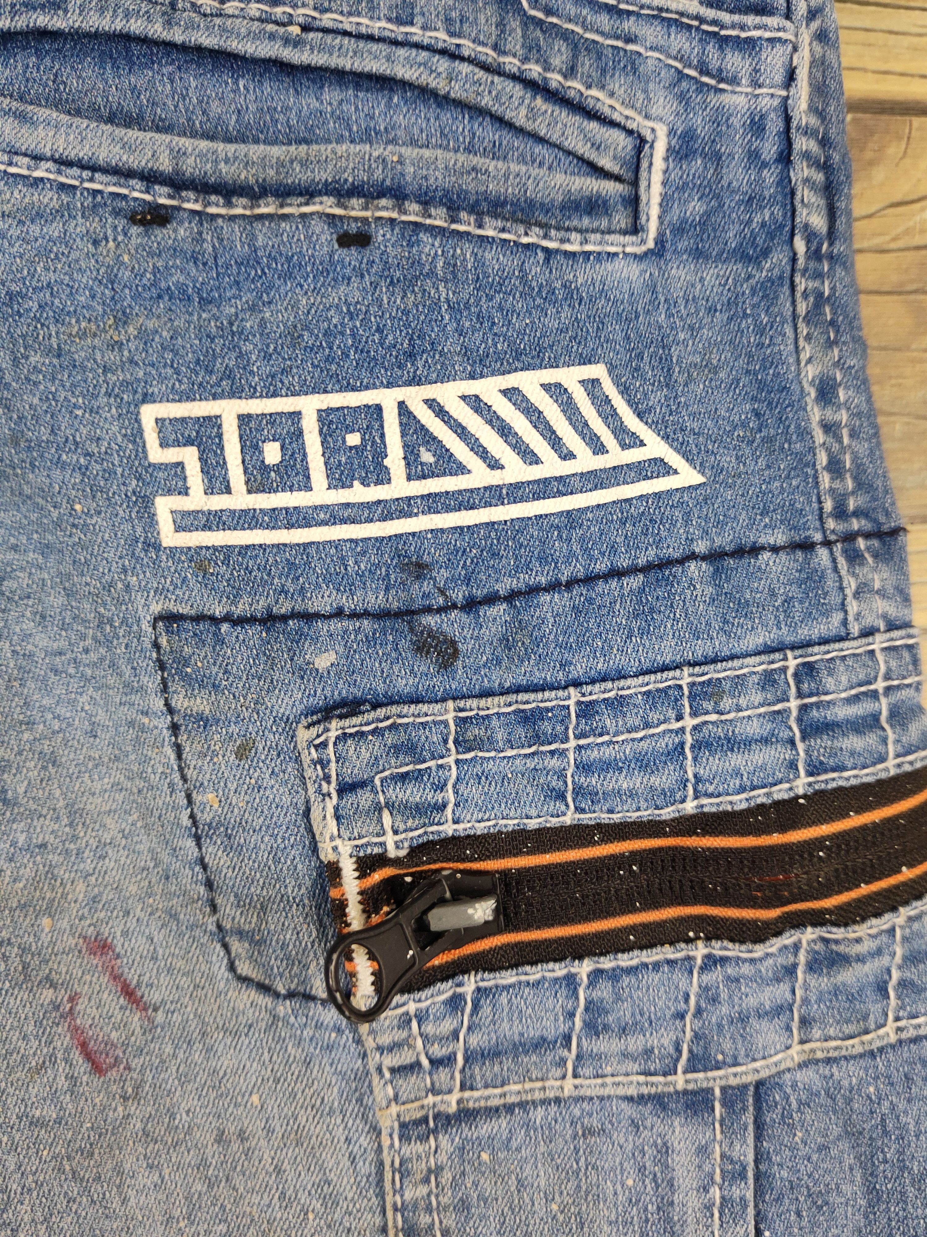 Japanese Brand Tora Blue Distressed Ripped multipocket denim Jeans #W1963 Size US 32 / EU 48 - 5 Thumbnail