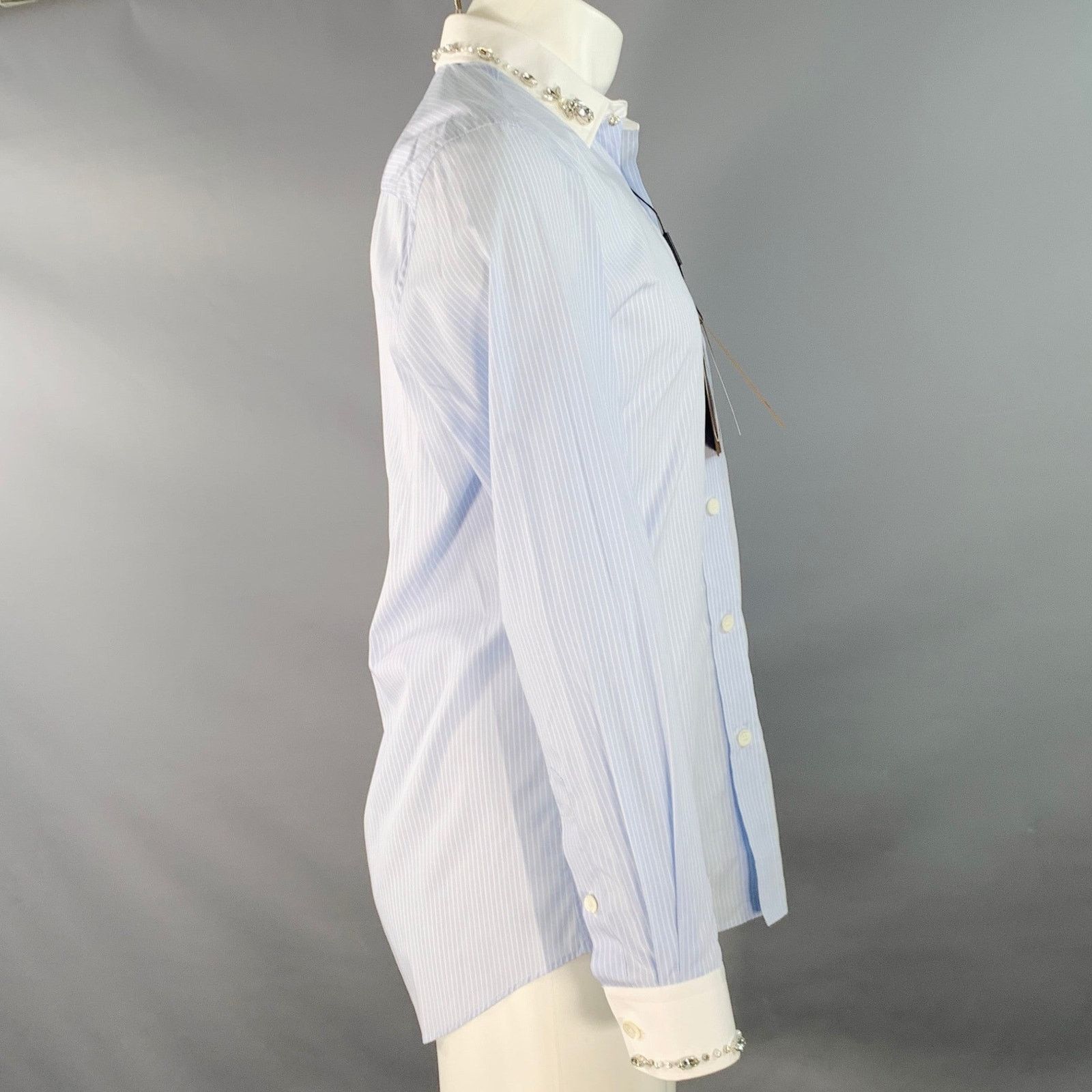 Burberry Blue White Stripe Cotton Crystal Embellishment Shirt Size US S / EU 44-46 / 1 - 3 Thumbnail