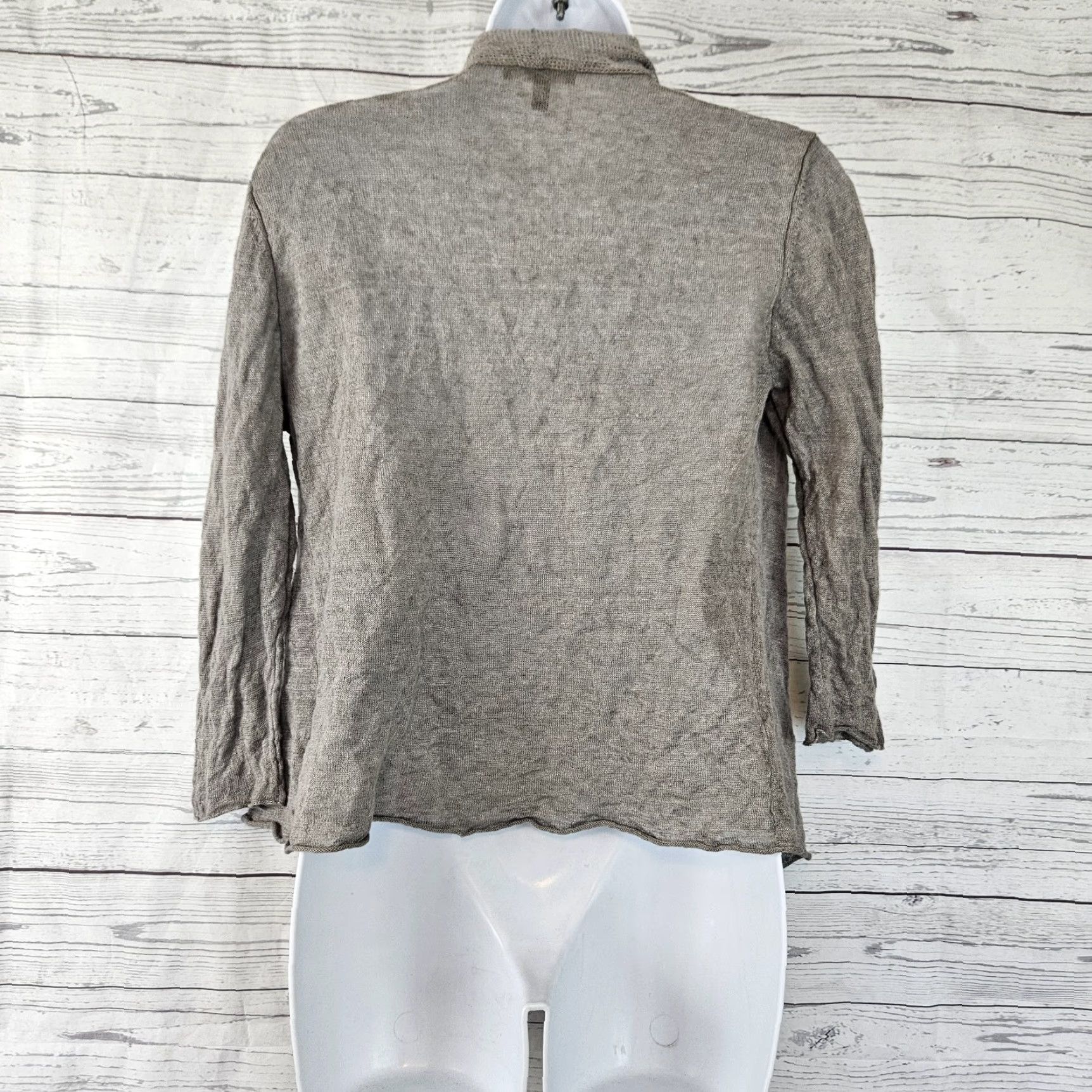 Eileen Fisher Eileen Fisher Cardigan Womens Sz S Gray 3/4 Sleeve Cotton Linen Blend Knit Shirt Size S / US 4 / IT 40 - 3 Thumbnail
