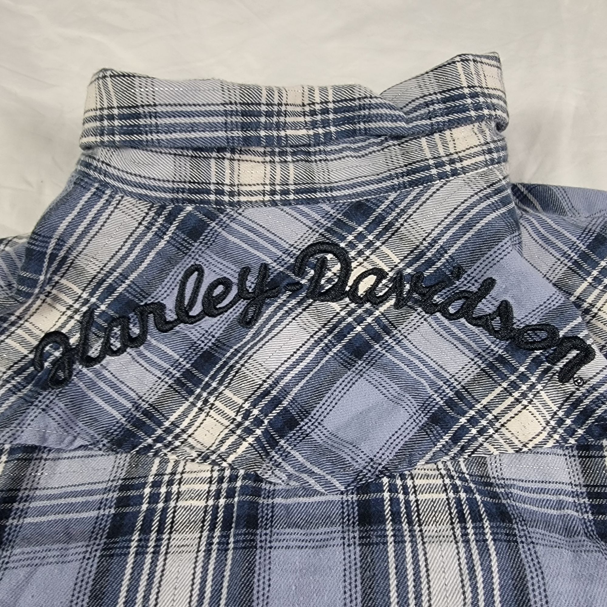 Harley Davidson Harley Davidson Womens 1W Blue Plaid Button Up Shirt Motorcy Size ONE SIZE - 3 Thumbnail
