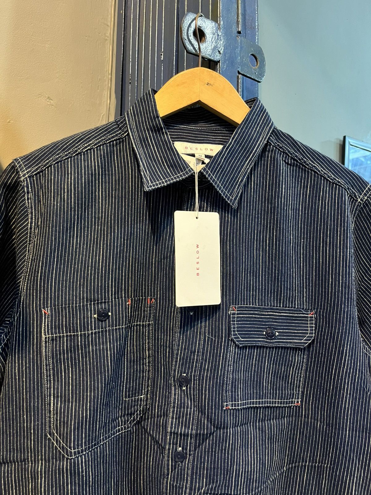 Japanese Brand Beslow stripe work crop shirt Size US M / EU 48-50 / 2 - 3 Thumbnail
