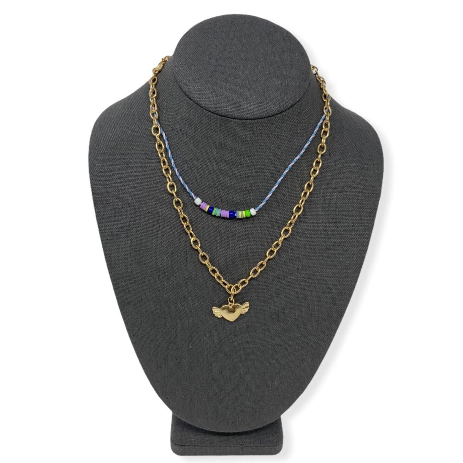 BP. BP Tiered Charm Necklace Beaded Thread Gold Chain NWT Size ONE SIZE - 1 Thumbnail