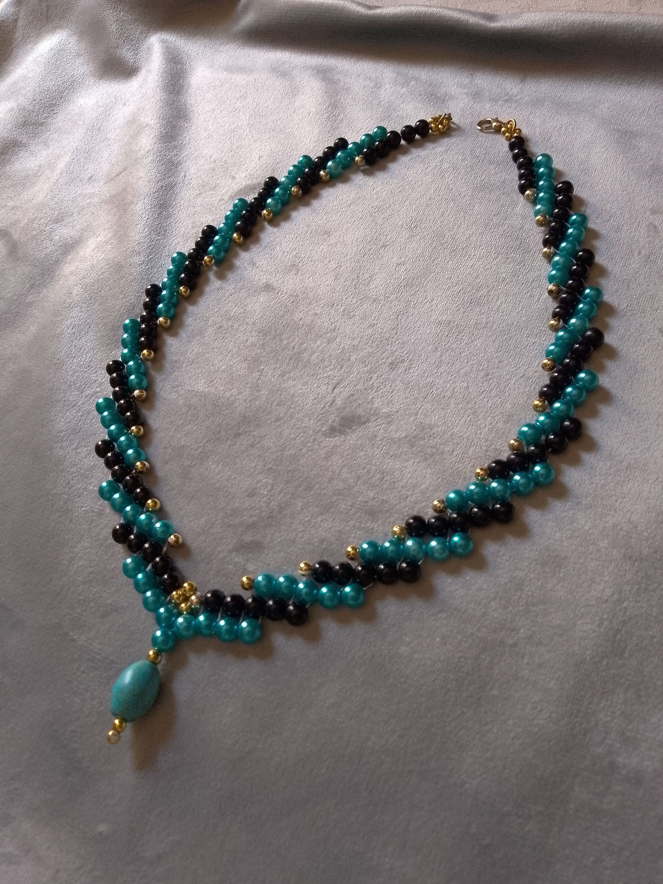 Handmade Necklace pearls choker with turquoise pendant gemstone Size ONE SIZE - 3 Thumbnail
