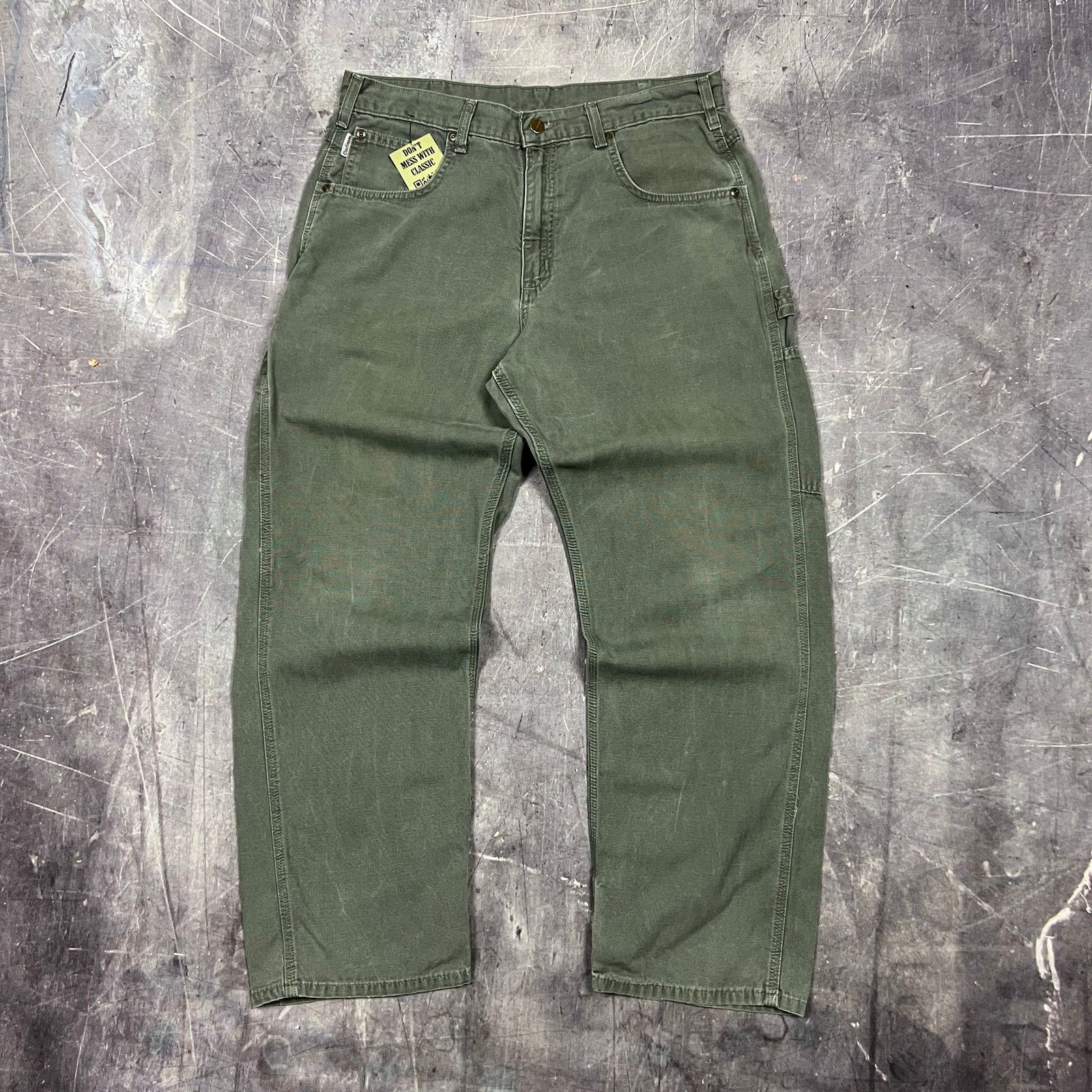 00s Olive Green Carhartt Carpenter Work Pants 33x29 AY77