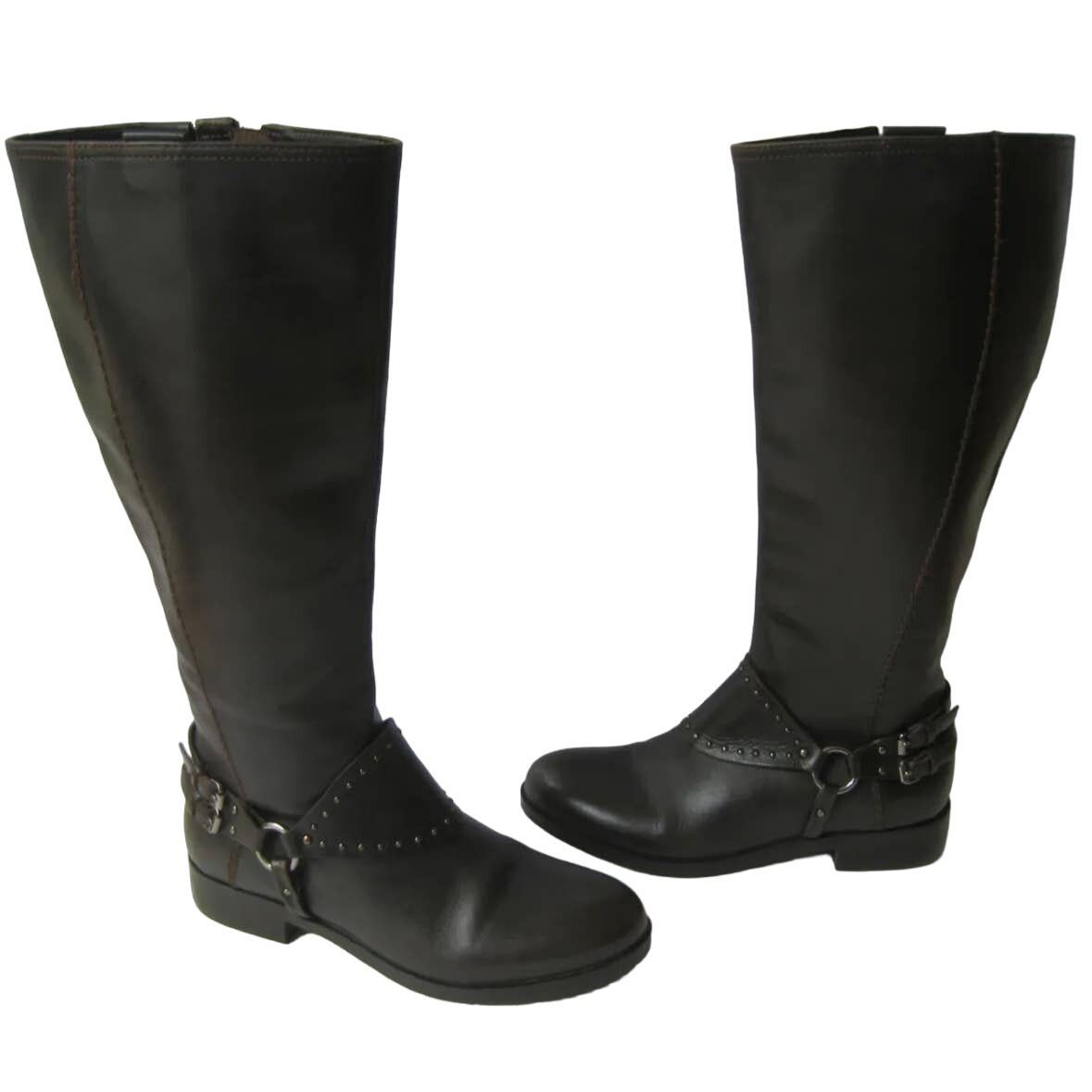Geox GEOX Repspira Dark Brown Black Leather Studded Riding Boots Size US 9 / IT 39 - 1 Thumbnail