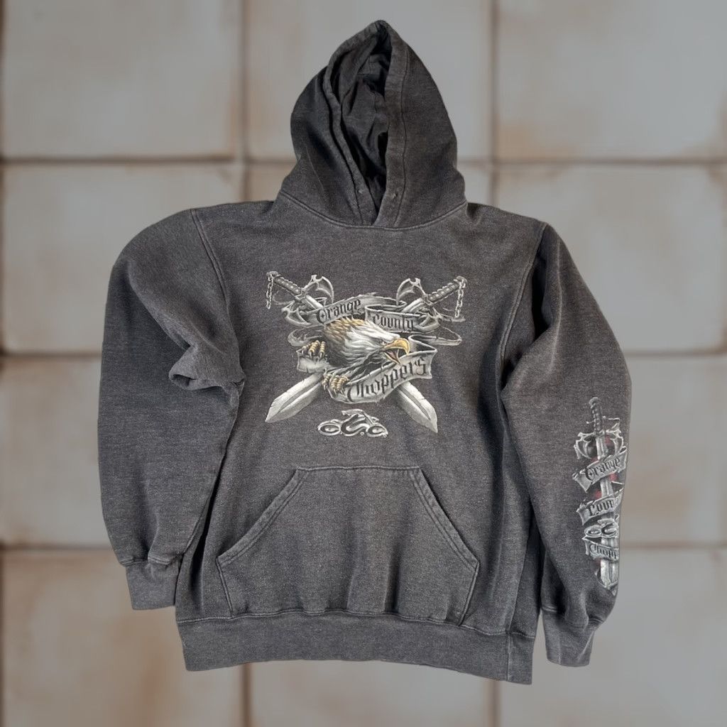 Vintage VINTAGE Oranges County Choppers Hoodie Mens L Gray Summit Logo Motorcycle Biker Y2K Swords Eagle Pocket Pullover Size US L / EU 52-54 / 3 - 1 Thumbnail