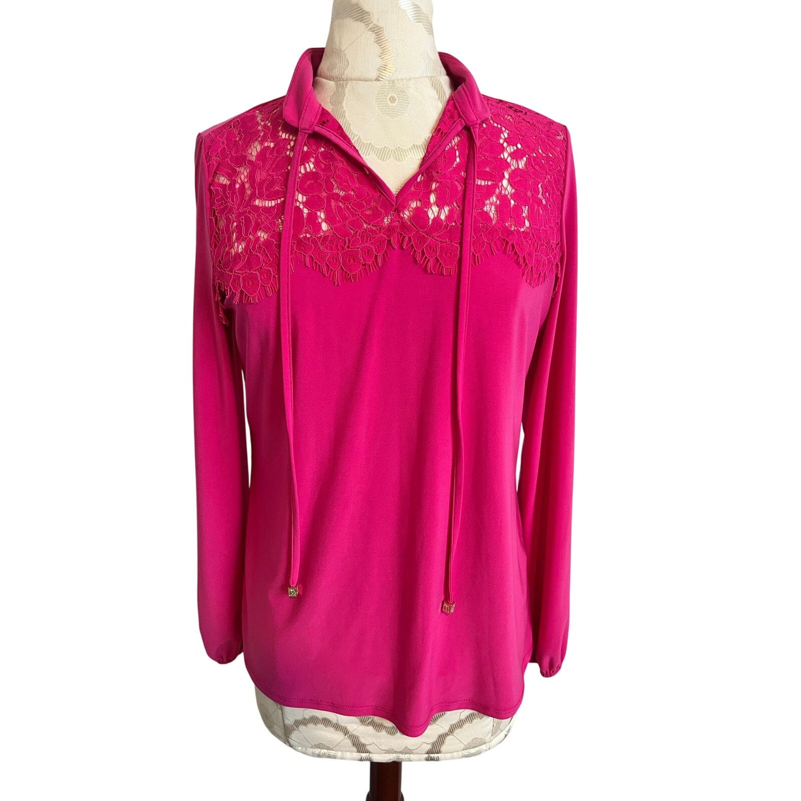 Anne Klein Anne Klein Vibrant Long Sleeve Blouse Lace Details Small Size S / US 4 / IT 40 - 1 Thumbnail