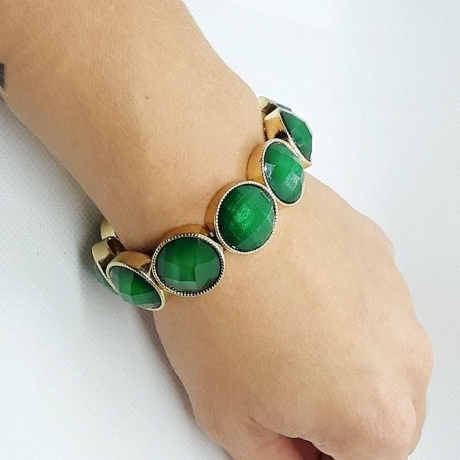 Anthropologie Anthropologie Bangle Bracelet Stretch NEW Emerald Green Size ONE SIZE - 8 Thumbnail