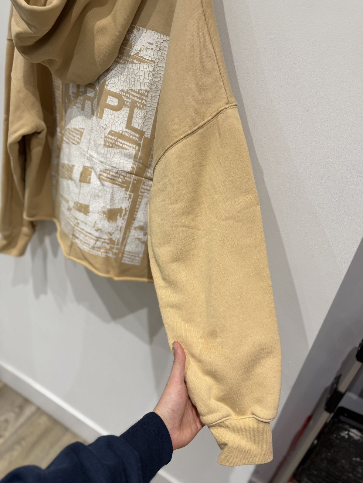 Purple Brand Purple Brand Newsprint Cropped Hoodie Beige Size: L Size US L / EU 52-54 / 3 - 10 Thumbnail