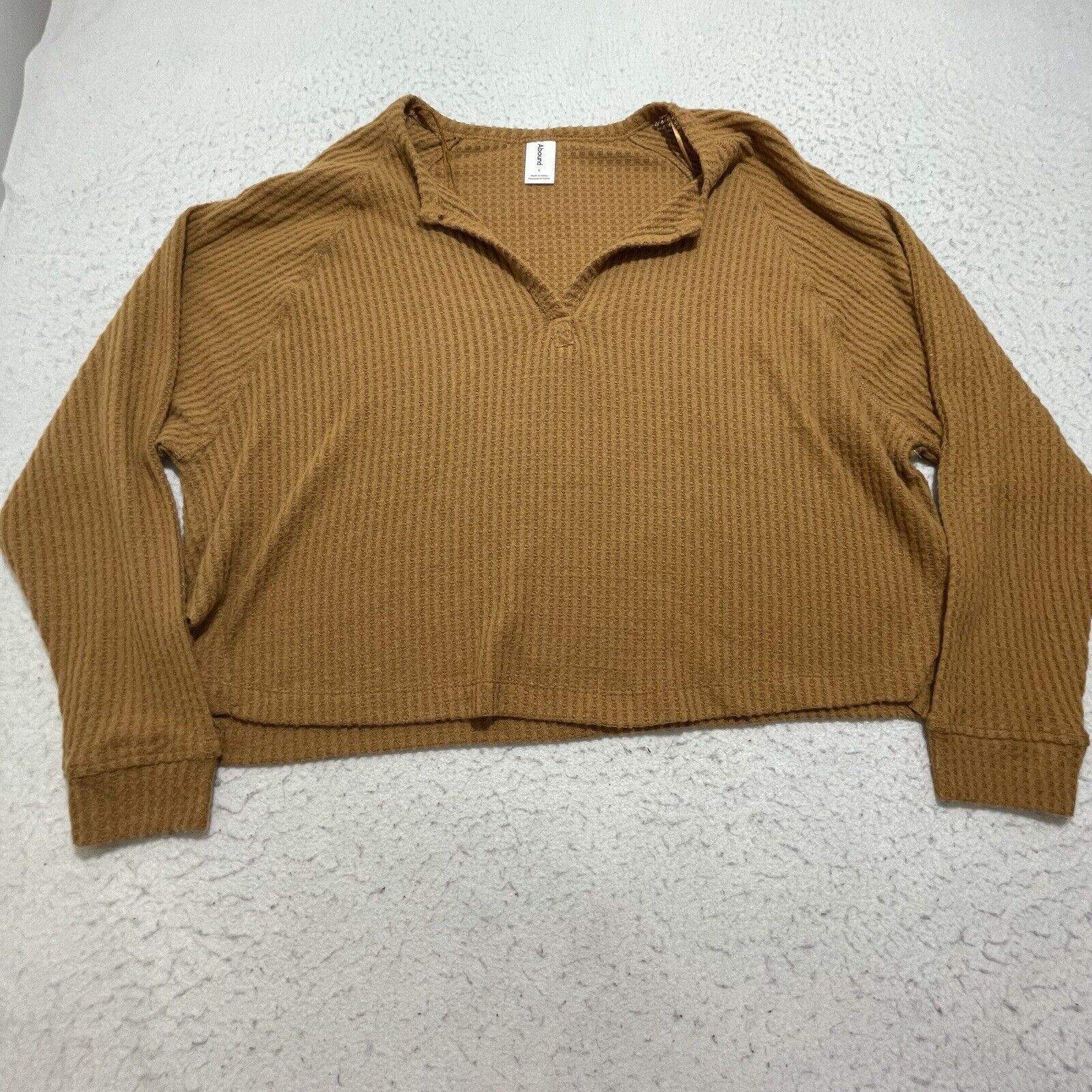 Nordstrom Abound Pullover Sweater Brown Long Sleeve Notch Neck Knit Size L / US 10 / IT 46 - 1 Thumbnail