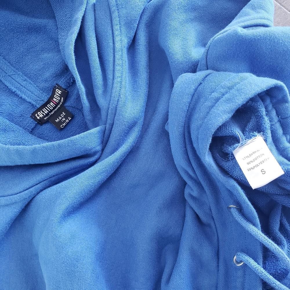 Fashion Nova Blue Classic FN Cropped Hoodie Long Sleeve Size S / US 4 / IT 40 - 4 Thumbnail