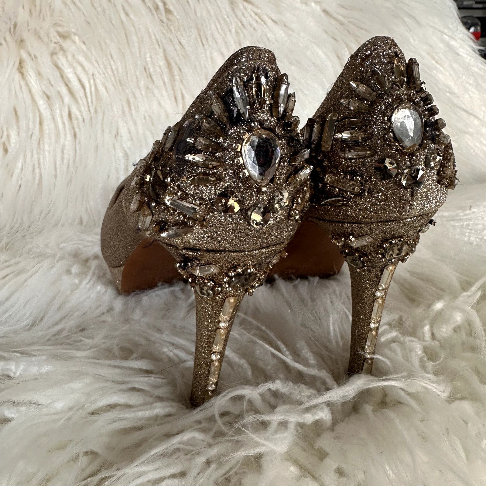 Gianni Valentino Gianni Bini Gold Beaded Bedazzled Glitter Platform Heels 9 Size US 9 / IT 39 - 6 Thumbnail
