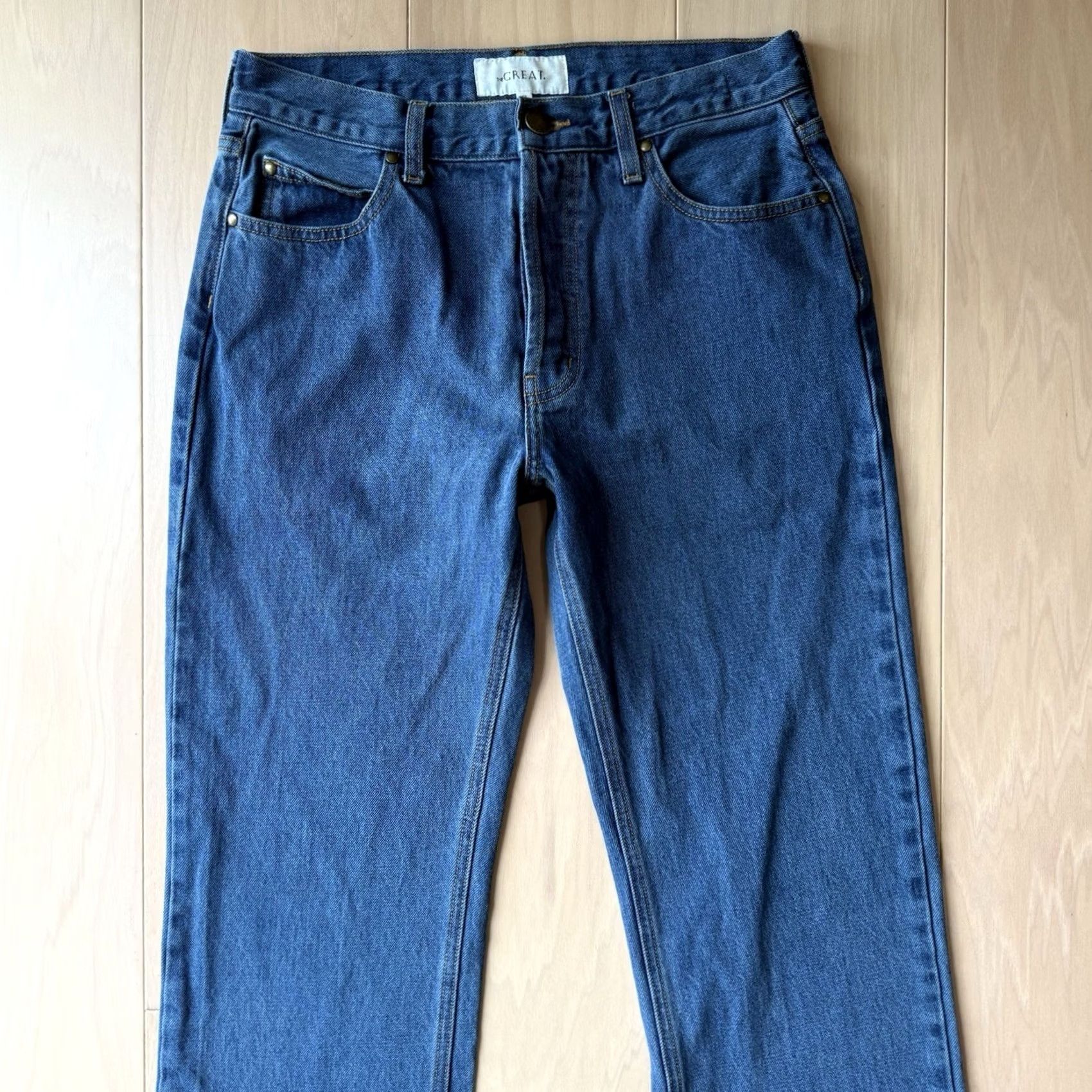 THE GREAT The Great Jeans Women's 29 Blue The Wayne Straight Glam Boho Party New York Jeans Regular 29 Blue Satin? Size 29" - 3 Thumbnail