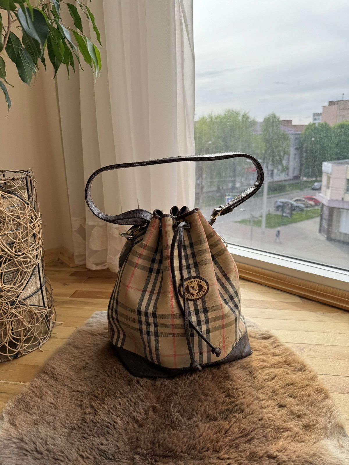 image of Burberrys Nova Check Bucket Bag in Beige, Men's