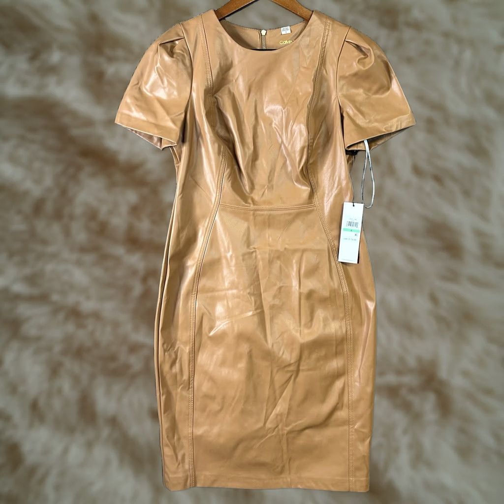 calvin klein faux leather sheath dress Calvin Klein Women's Brown Size 8 ID21480