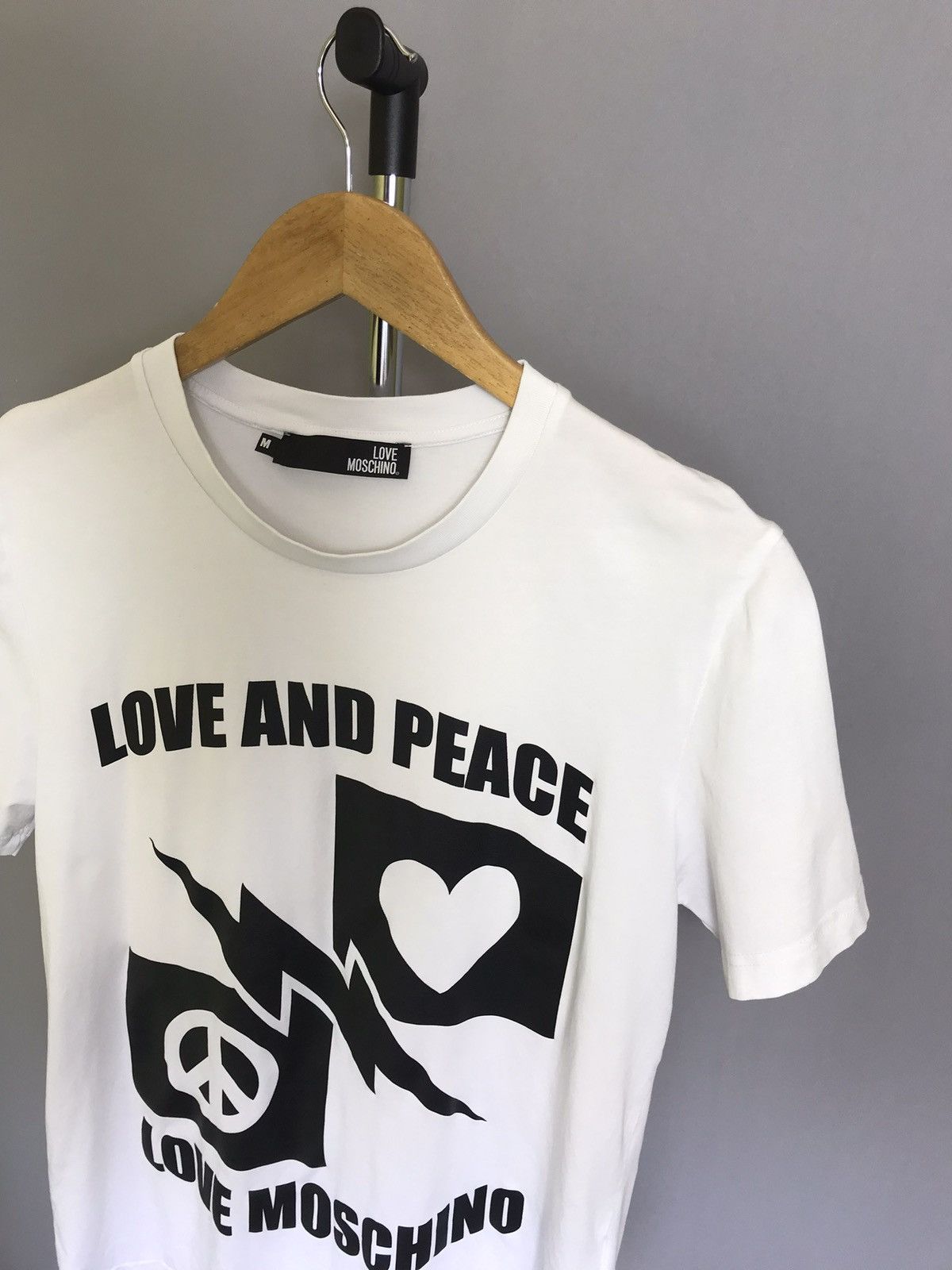 Moschino MOSCHINO Love and peace Mens Short Sleeve Logo Print T-shirt Size US M / EU 48-50 / 2 - 2 Thumbnail