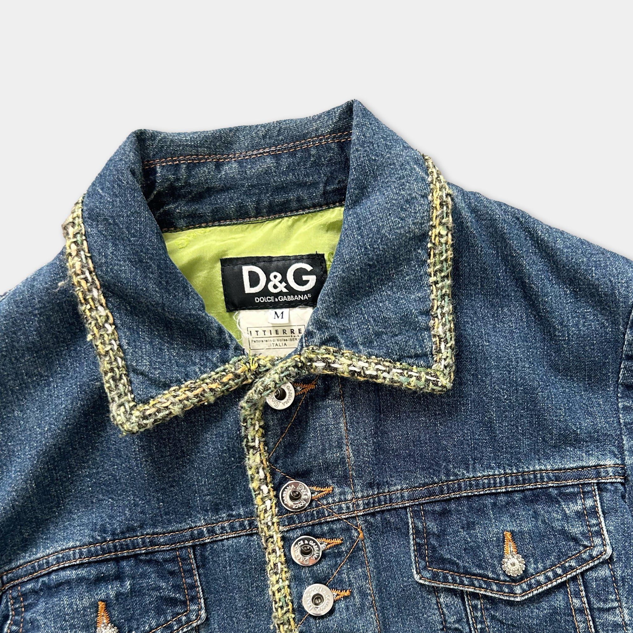 Dolce & Gabbana Dolce & Gabbana Tweed Fringed Denim Jacket Size US S / EU 44-46 / 1 - 3 Thumbnail