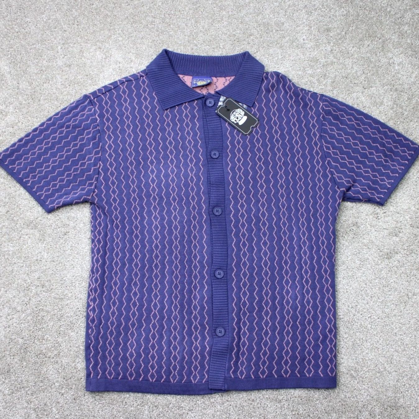 Vintage Coney Island Picnic Shirt Mens Medium Purple/Pink Knit Button-Up Short Sleeve Geometric Vintage? No (remove) Size US M / EU 48-50 / 2 - 2 Thumbnail