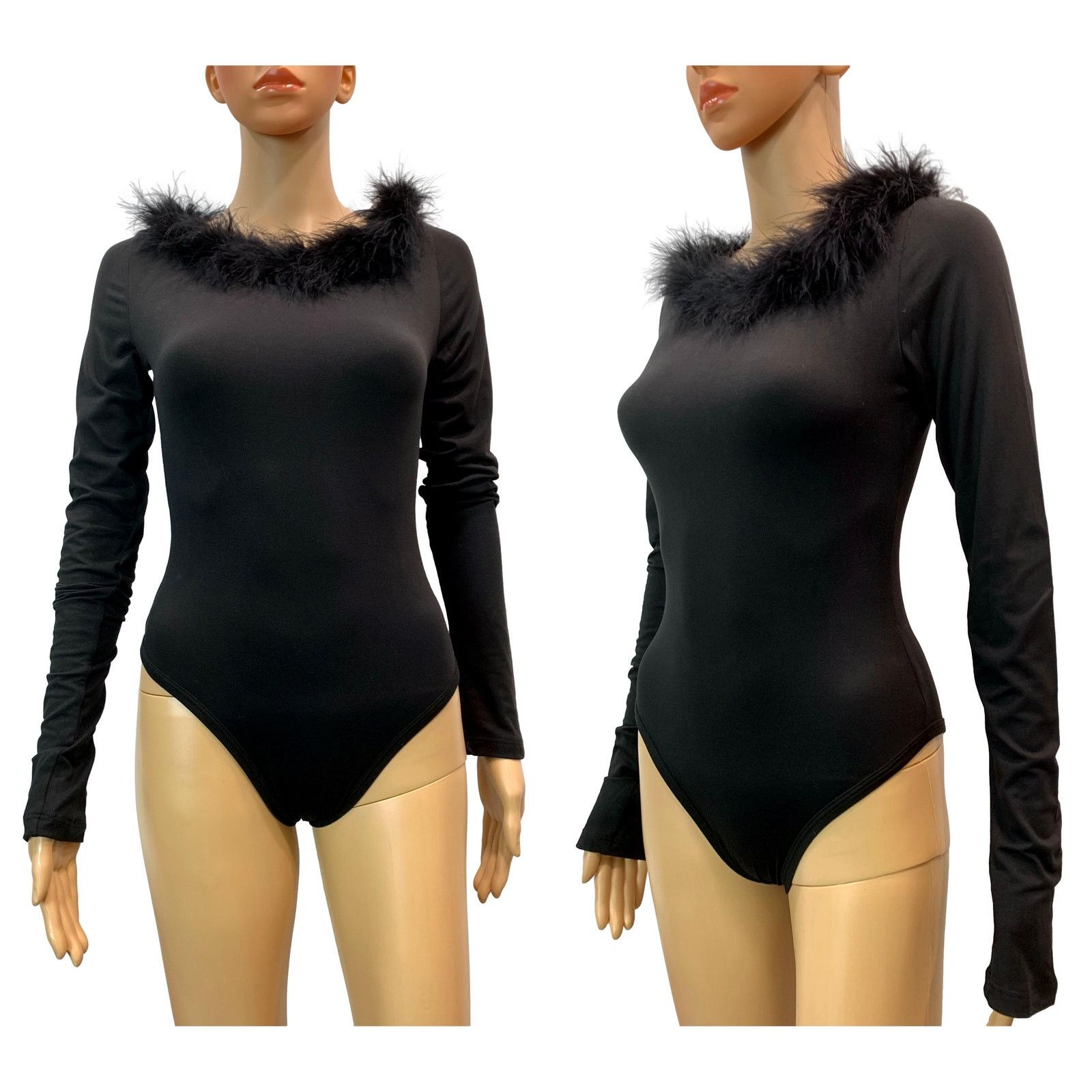 Other NEW Nadia Aboulhosn Black Bodysuit Marabou Trim | S Size S / US 4 / IT 40 - 3 Thumbnail