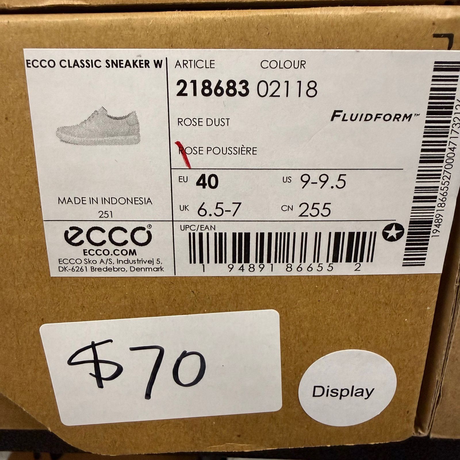 Ecco ECCO WOMEN'S 40 CLASSIC SLIP ON LEATHER SNEAKER ROSE DUST Size US 9 / IT 39 - 5 Thumbnail