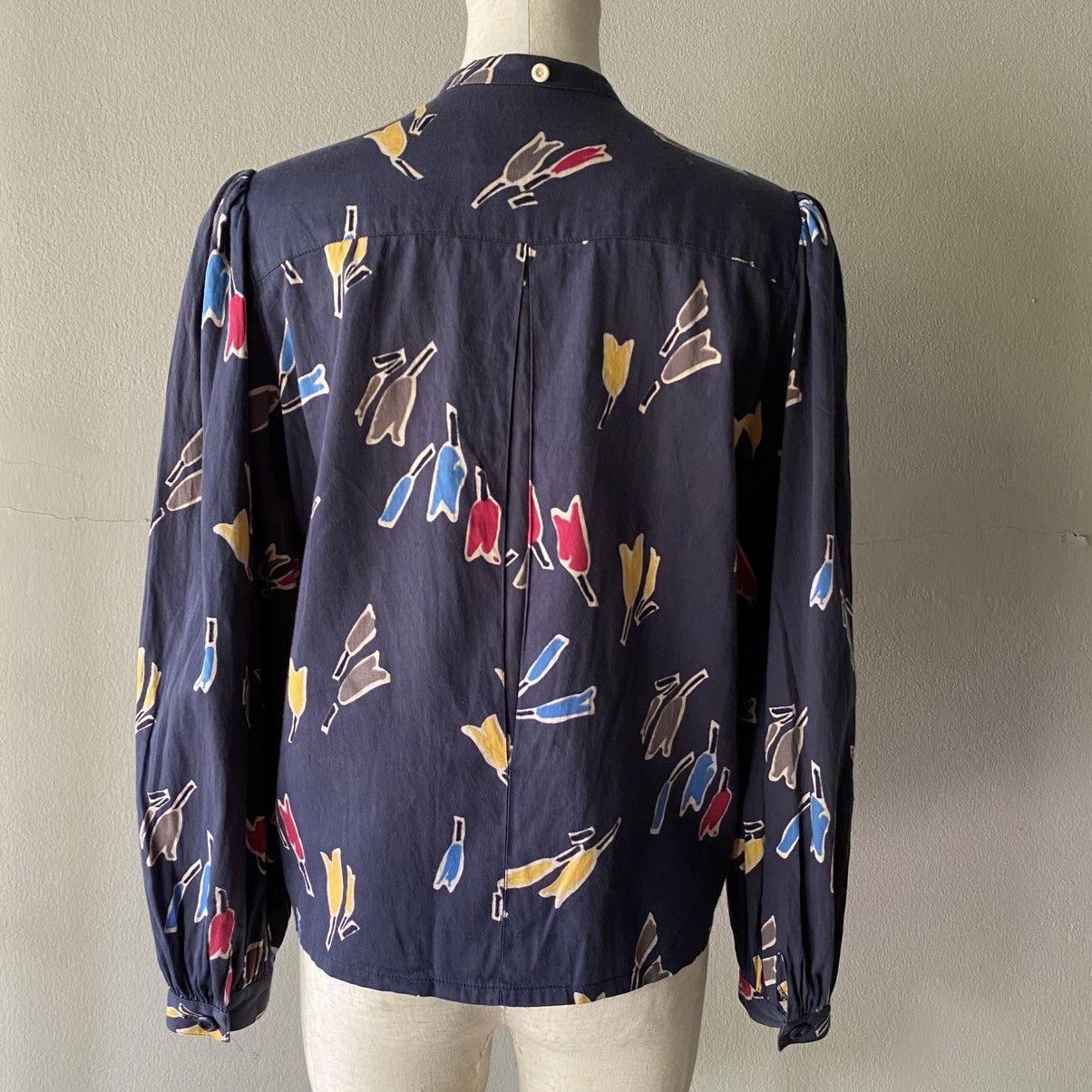 Christian Dior Navy Abstract Tulip Print Blouse