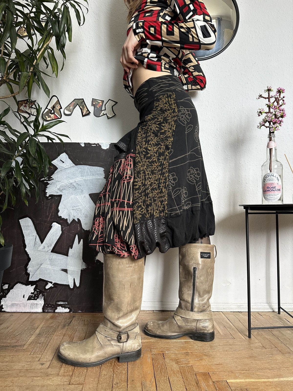 Designer × Other Asymmetrical Deconstructed Draped Scrunchy Graphic Skirt Size 30" / US 8 / IT 44 - 8 Thumbnail