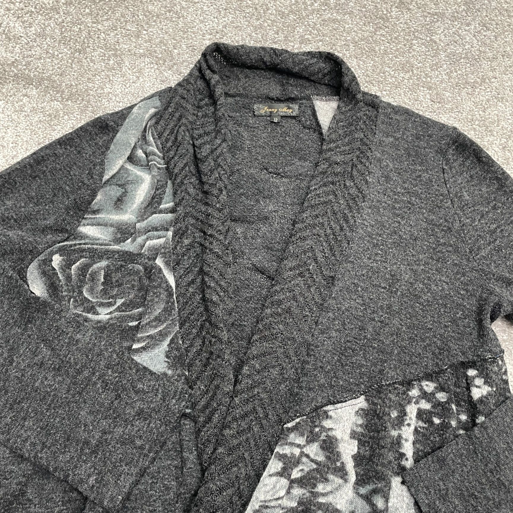 Vintage Jenny May Open Wrap Cardigan Sweater Womens 12 Gray Floral Acrylic Blend Casual Size XL / US 12-14 / IT 48-50 - 3 Thumbnail