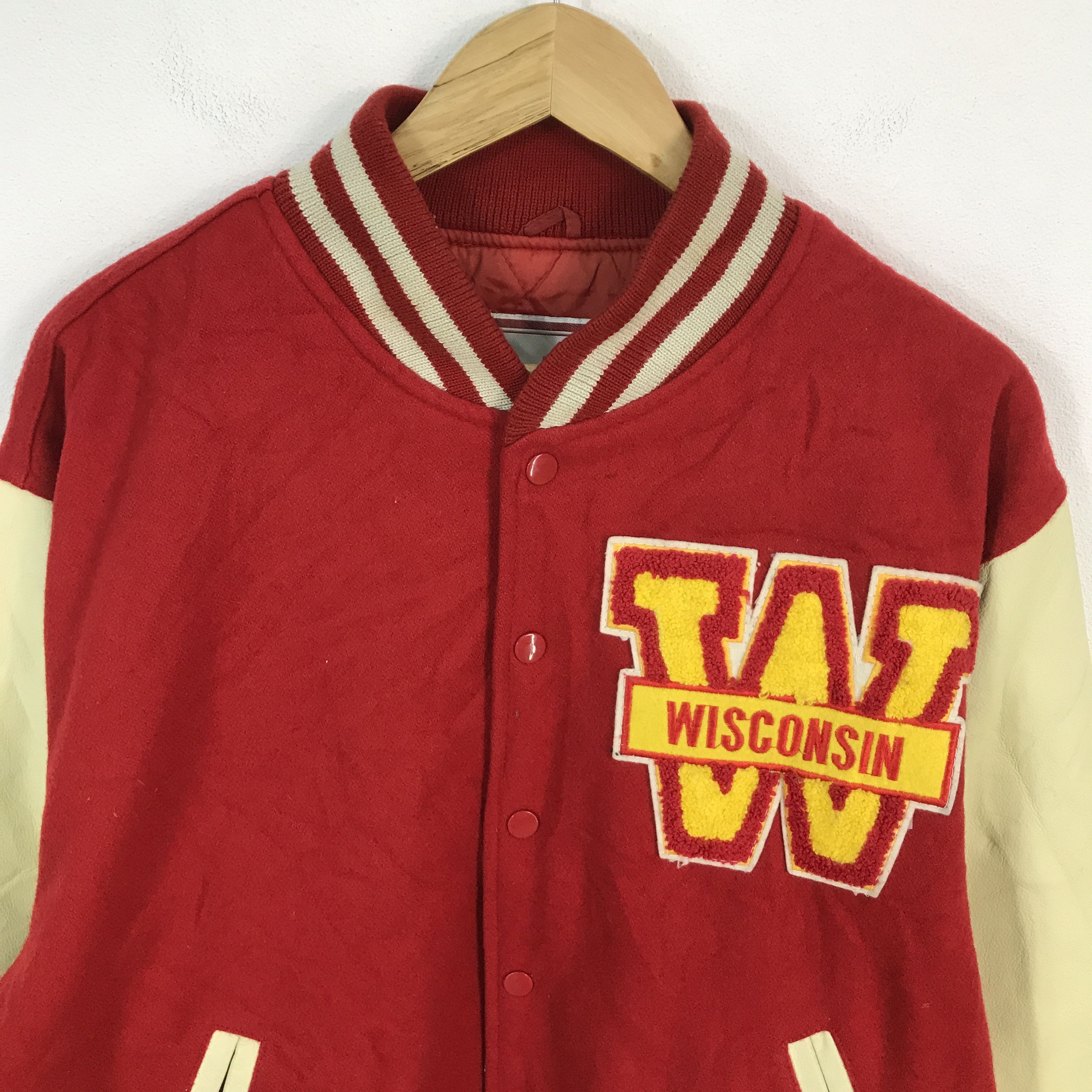 Japanese Brand Vintage wisconsin Snap button Leather Varsity jacket Size US L / EU 52-54 / 3 - 3 Thumbnail