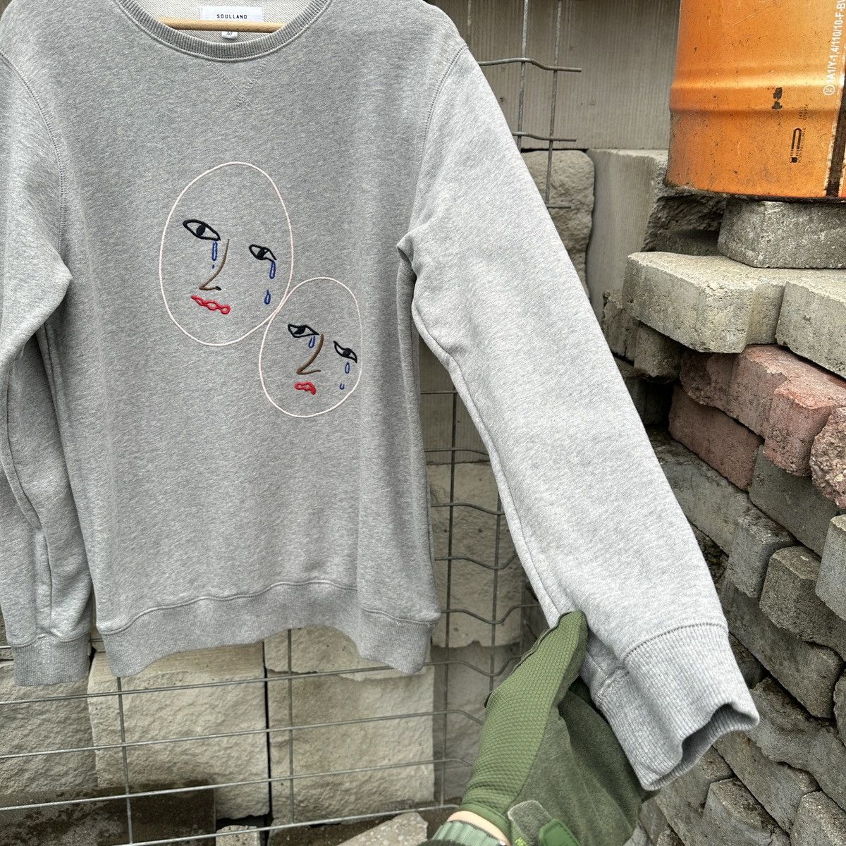 Japanese Brand Soulland Crying Faces Sweatshirt M Crewneck Grey Embroidery Size US M / EU 48-50 / 2 - 5 Thumbnail