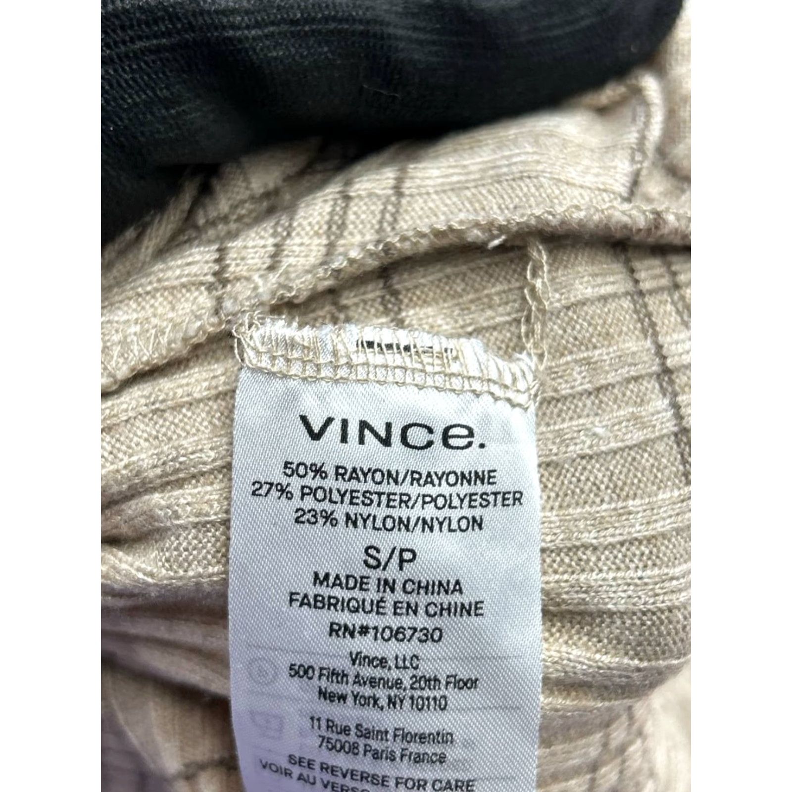 Vince Vince Womens Small Beige Mock Neck Rib Stripe Sweater Knit Pullover Tight Knit Casual Shirt Size S / US 4 / IT 40 - 5 Thumbnail