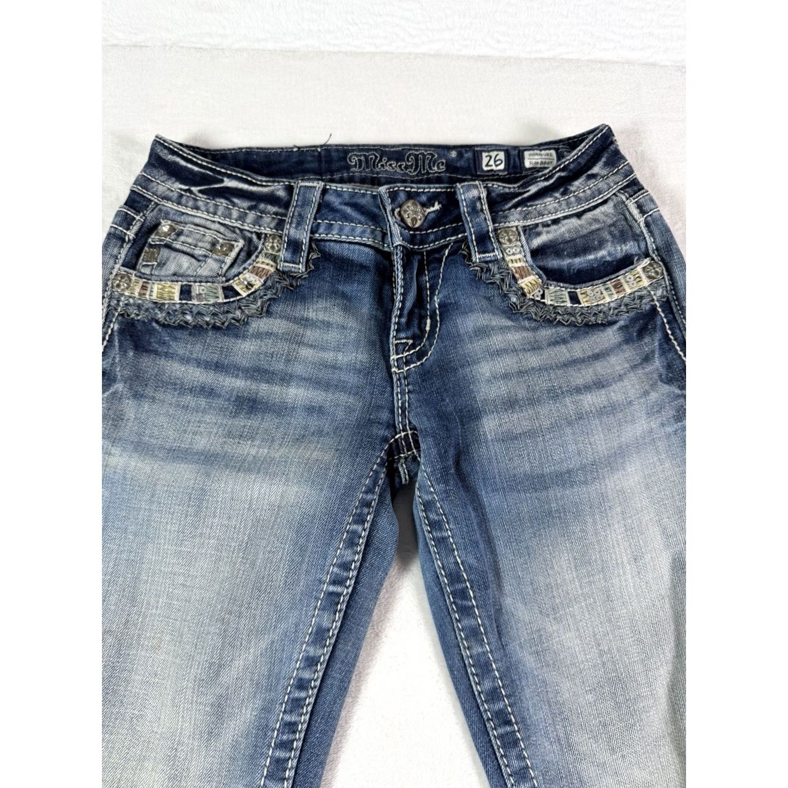 Miss Me Miss Me Jeans Slim Boot Western Cowgirl Denim 26 Blue 5-Pocket Design Womens Jeans Size 26" / US 2 / IT 38 - 2 Thumbnail