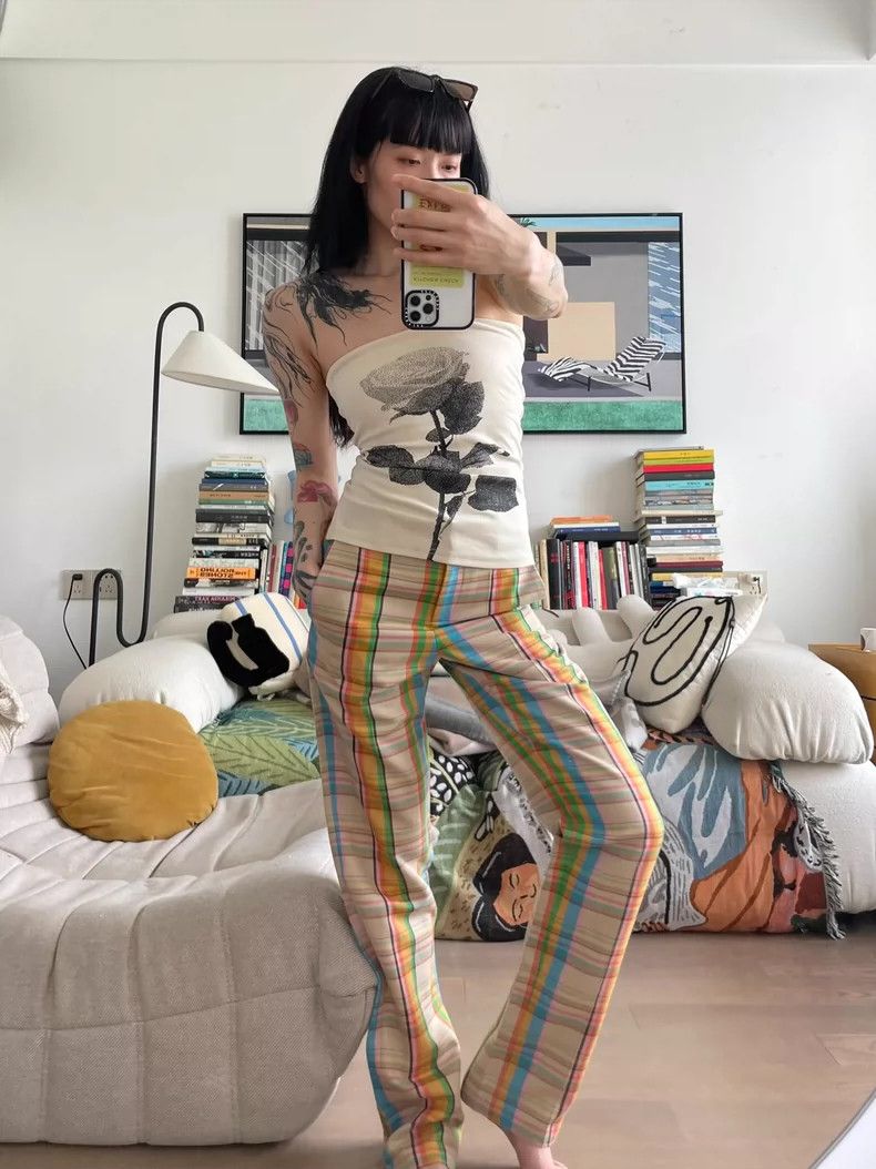 Loewe LOEWE Colorful checkered printed straight leg pants Size 42" / US 20 - 2 Thumbnail