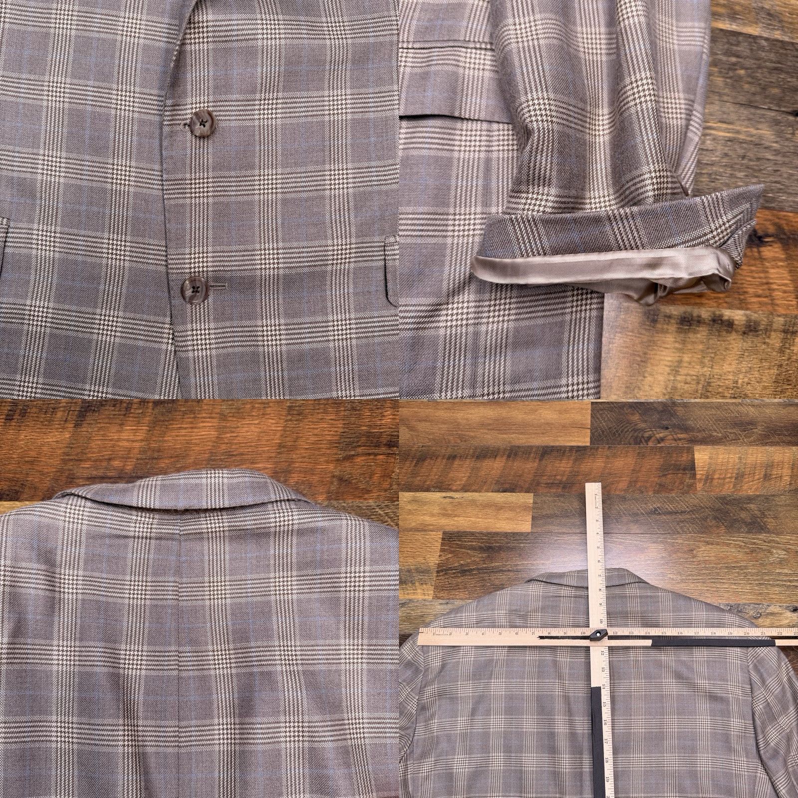 Vintage JP Tilford Blazer Sport Coat Mens 48 Brown Plaid Wool Silk Double-Vented Notch Lapel Regular 2-Button Chest 48 Size 48R - 8 Thumbnail