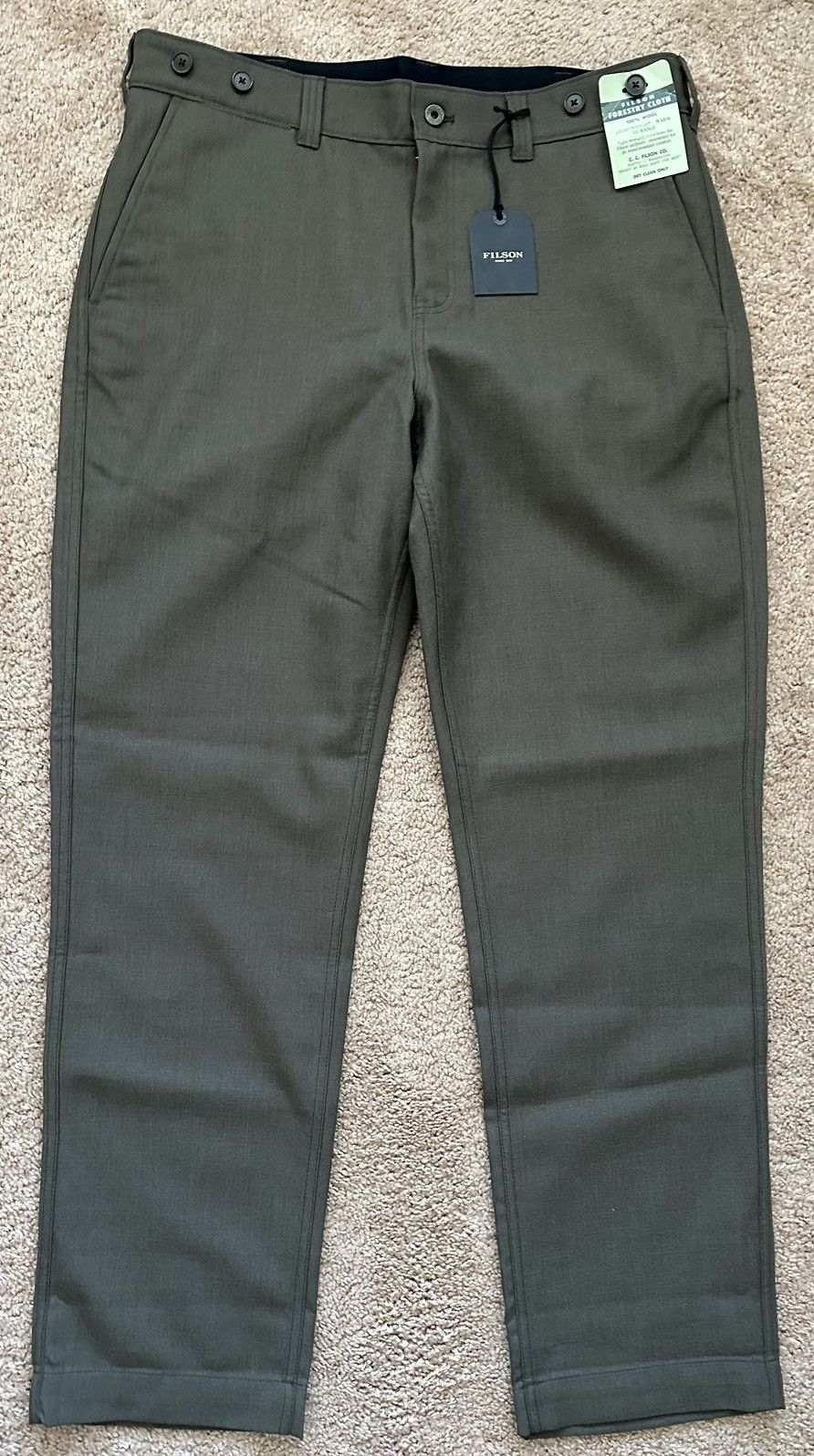 image of Filson Worsted Wool Forestry Cloth Pants 38X34 in Army Green, Men's