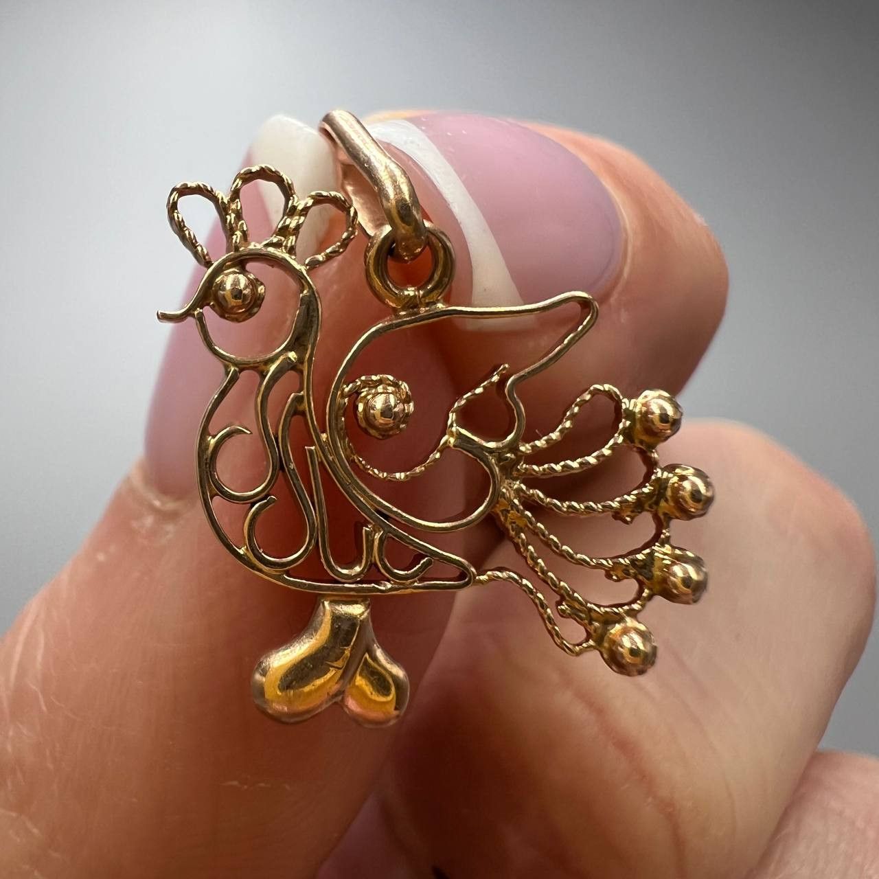 Vintage Vintage USSR 14K 583 Rose Gold Filigree Rooster Pendant 1.2g Size ONE SIZE - 1 Thumbnail