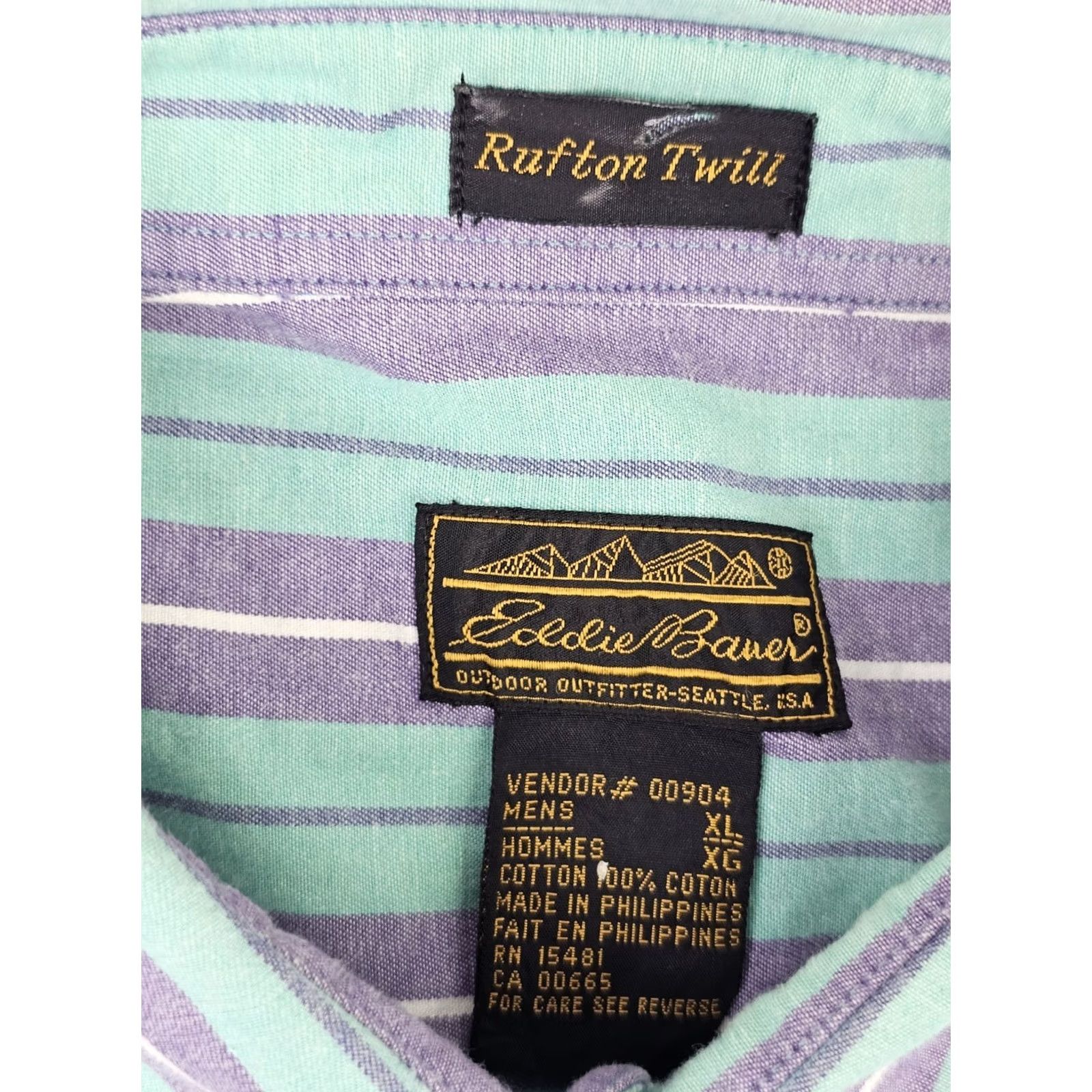 Eddie Bauer VINTAGE Eddie Bauer Rufton Twill Shirt Men XL Turquoise Purple Striped Cotton Button-Up Short Sleeve Retro Pol o Shirt? Size US XL / EU 56 / 4 - 2 Thumbnail