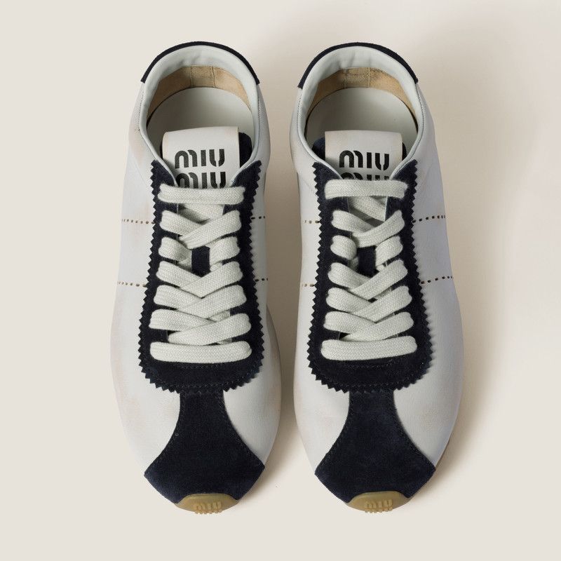 Miu Miu o1B3y1r0526 Padded Nappa Leather And Suede Sneakers Size US 9 / IT 39 - 3 Thumbnail