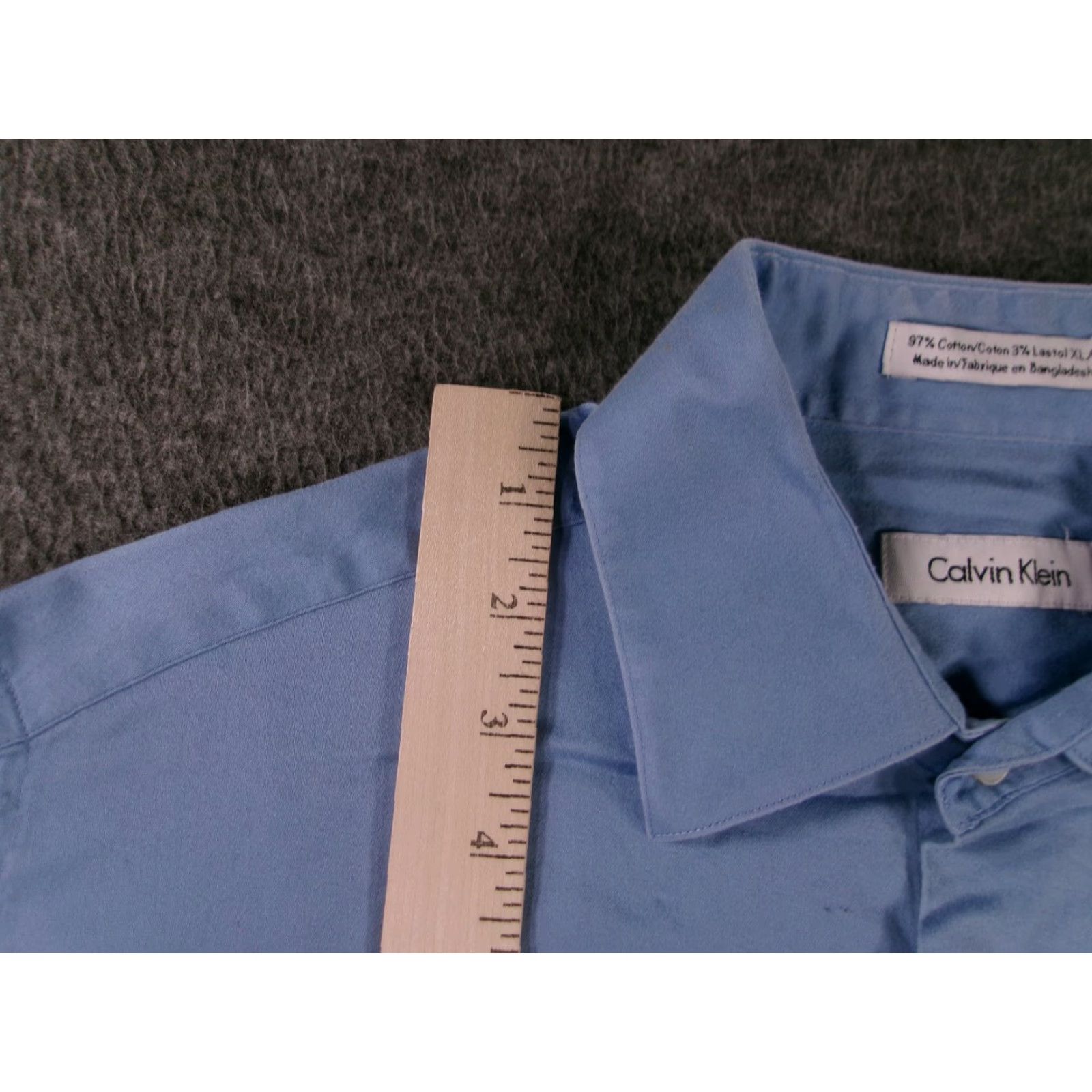 Calvin Klein Calvin Klein Dress Shirt Men 16 Regular Long Sleeve Blue Solid Cutaway Classic Business Size 42R - 4 Thumbnail