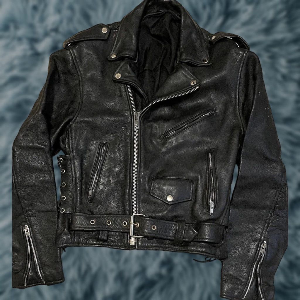 Vintage VINTAGE Cafe Racer Motorcycle Jacket Leather 40 Black Mens Jacket 70s 80s Grunge Rock biker Punk Size US XXS / EU 40 - 1 Thumbnail
