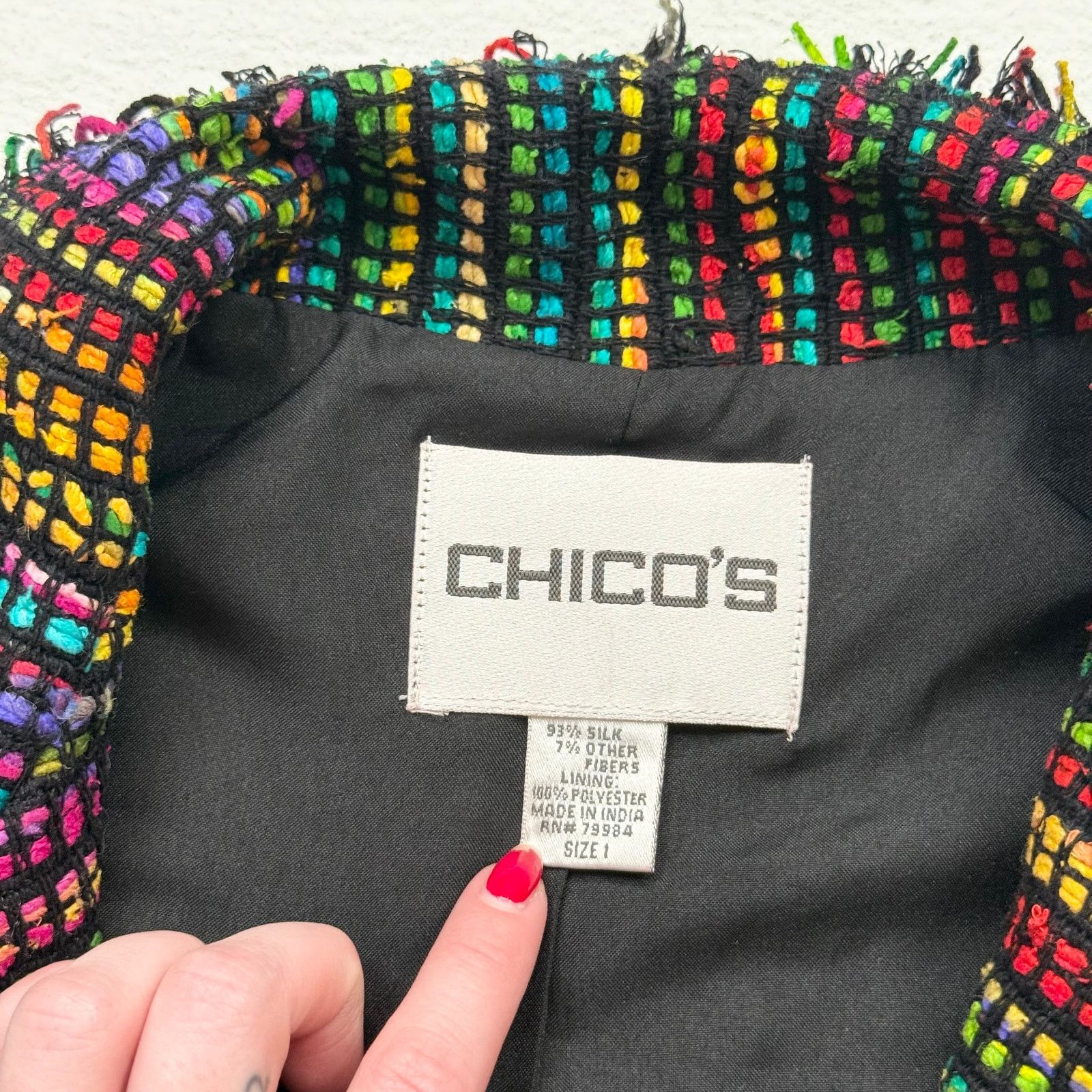 Chicos Vintage Chico’s Silk Fringe Trim Open Front Vest, Size 1 (M) Size M / US 6-8 / IT 42-44 - 4 Thumbnail