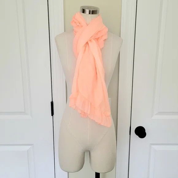 H&M Neon Peach Sheer Ruffle Trim Scarf Spring Summer Travel Size ONE SIZE - 2 Thumbnail