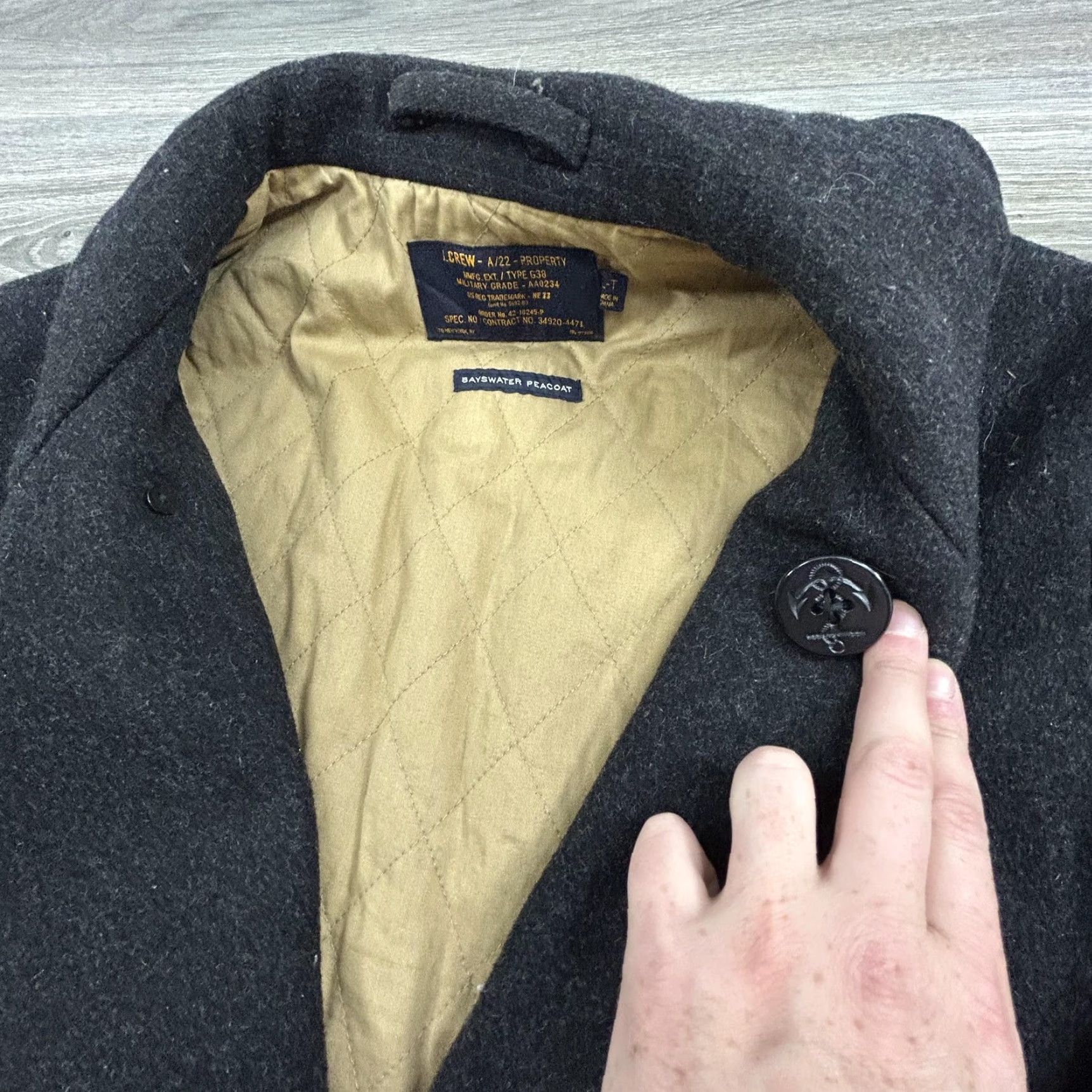 J.Crew VINTAGE J.CREW Bayswater Peacoat Coat Mens LT Black Wool Double Breasted Button Pockets Insulated Lined Navy Nautical 90s Size US L / EU 52-54 / 3 - 6 Thumbnail