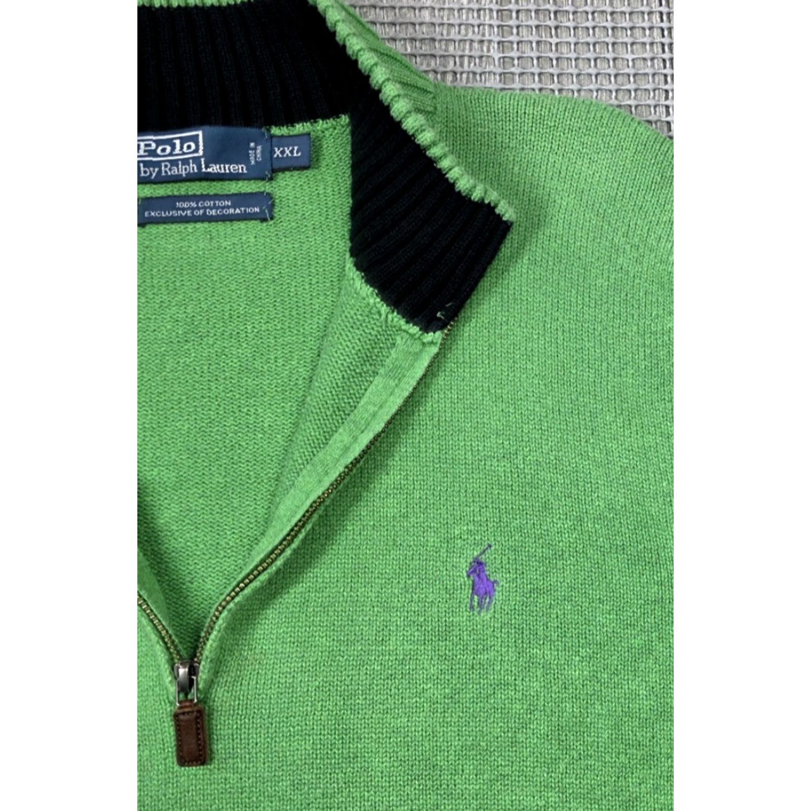 Polo Ralph Lauren VINTAGE Polo Ralph Lauren Mens Quarter Zip 2XL Heavy Mockneck Green Purple Sweater Rare Size US XXL / EU 58 / 5 - 3 Thumbnail