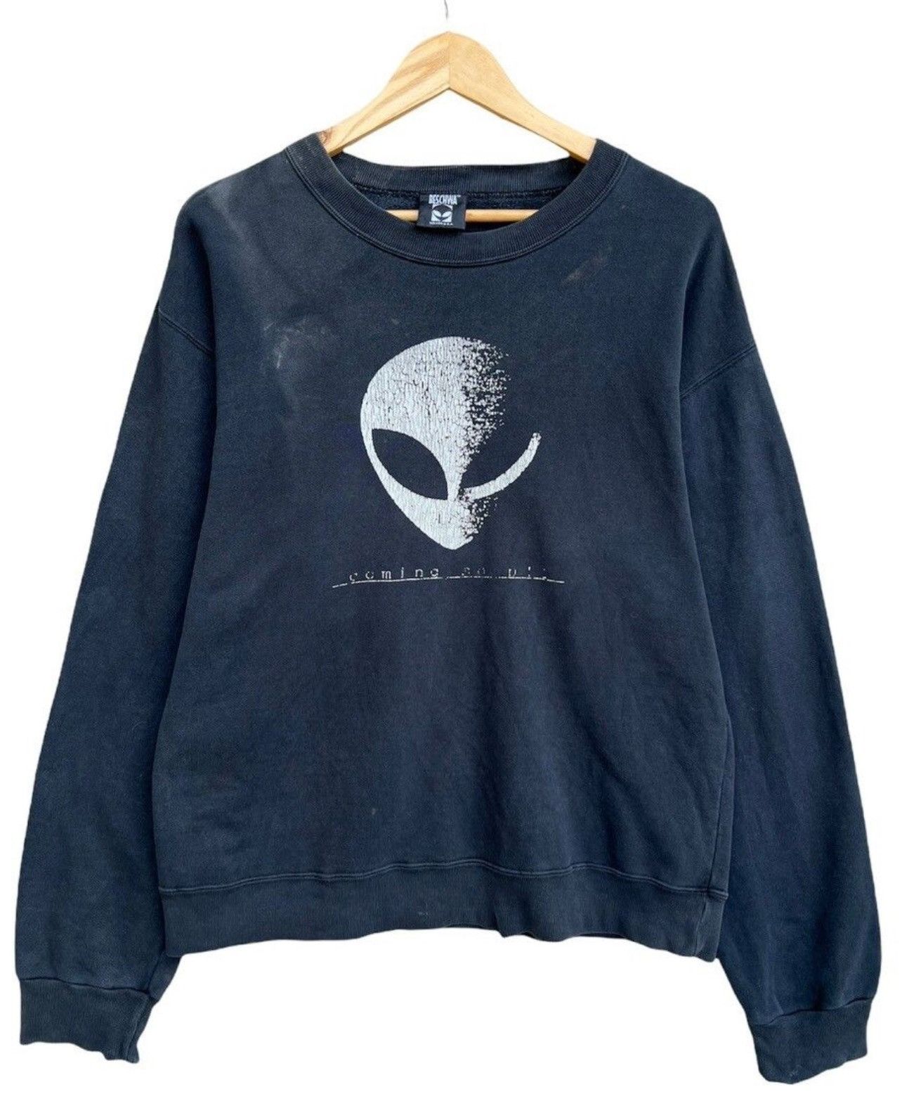image of Skategang x Vintage 90's Beschwa Skate Distressed Sweatshirt in Faded Black, Men's (Size Medium)