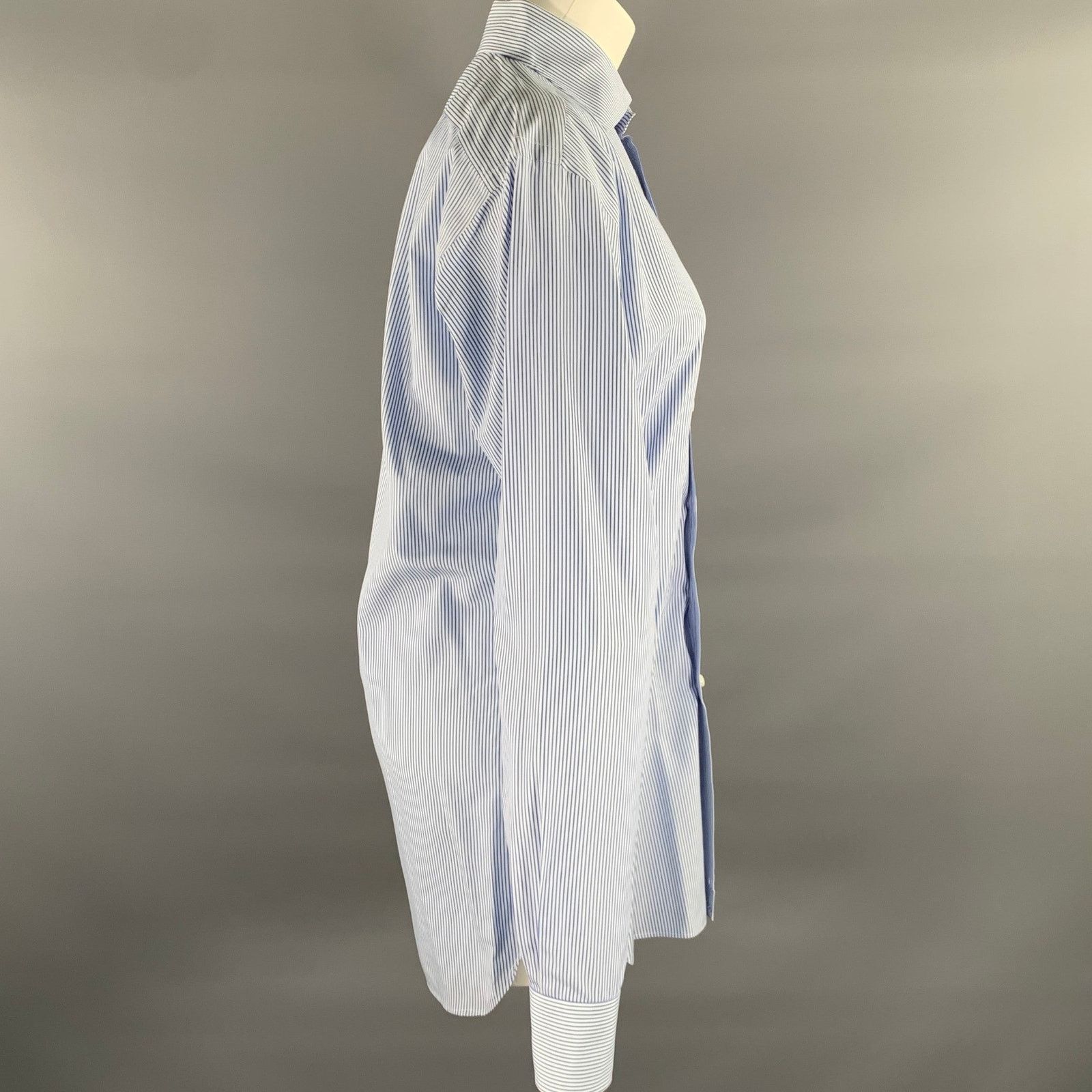 Hamilton S Blue Stripe Cotton Spread Collar Long Sleeve Shirt Size US S / EU 44-46 / 1 - 2 Thumbnail