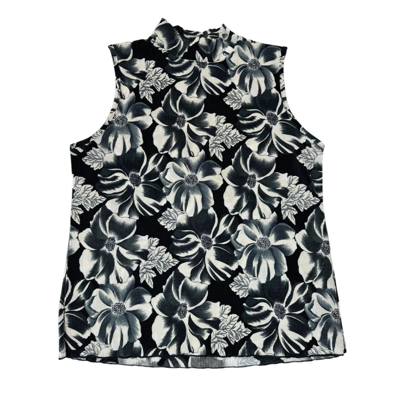 Other Vintage Claudia Richard Pleated Floral Mock Neck Sleeveless Size L / US 10 / IT 46 - 2 Thumbnail