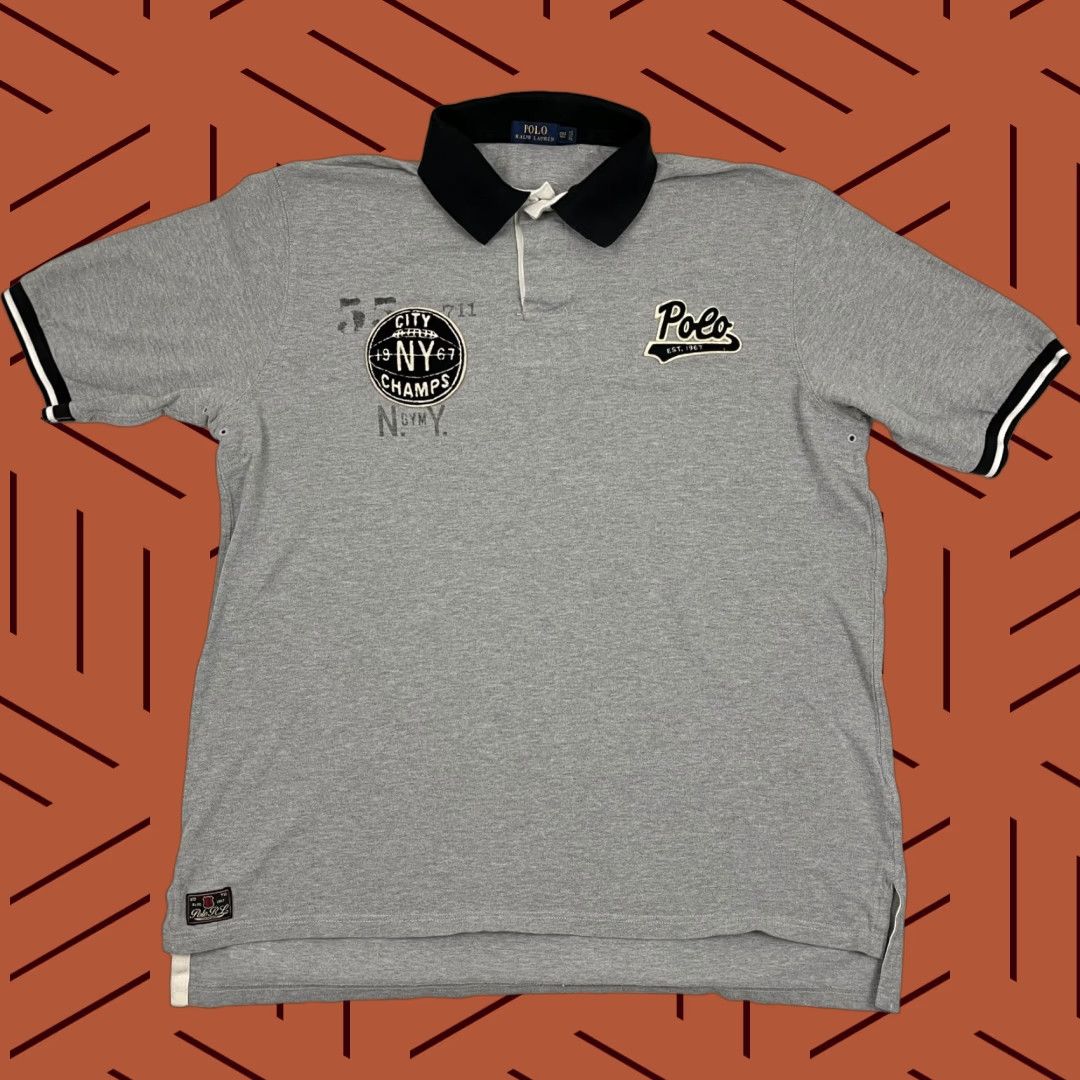 Polo Ralph Lauren VINTAGE Polo Ralph Lauren Rugby Shirt Mess Mens 2XLT Tall Gray NYC City Champs USA Size US XXL / EU 58 / 5 - 1 Thumbnail