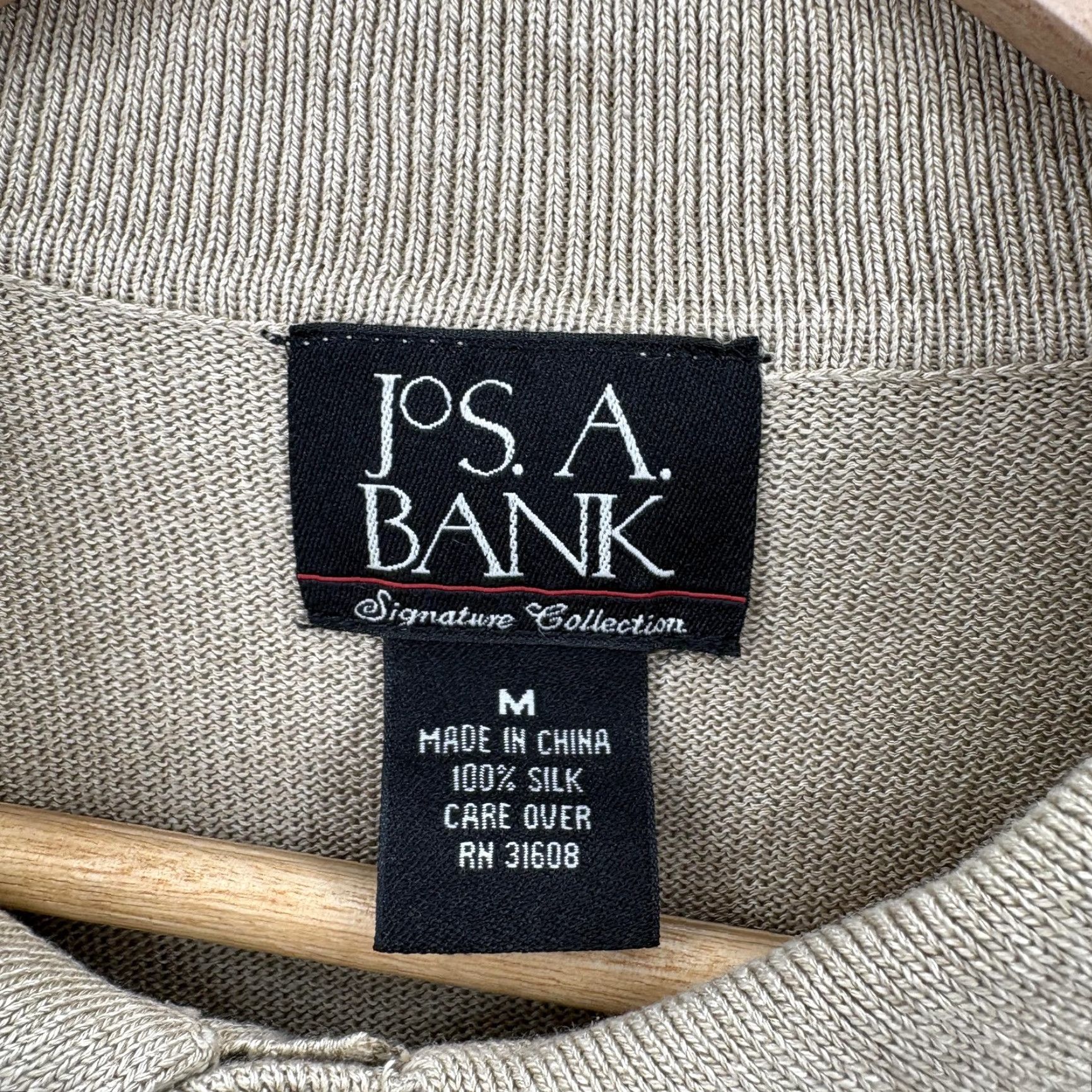 Jos. A. Bank Jos A Bank Sweater Mens Medium Tan 100% Silk Long Sleeve Polo Pullover Knit Size US M / EU 48-50 / 2 - 3 Thumbnail