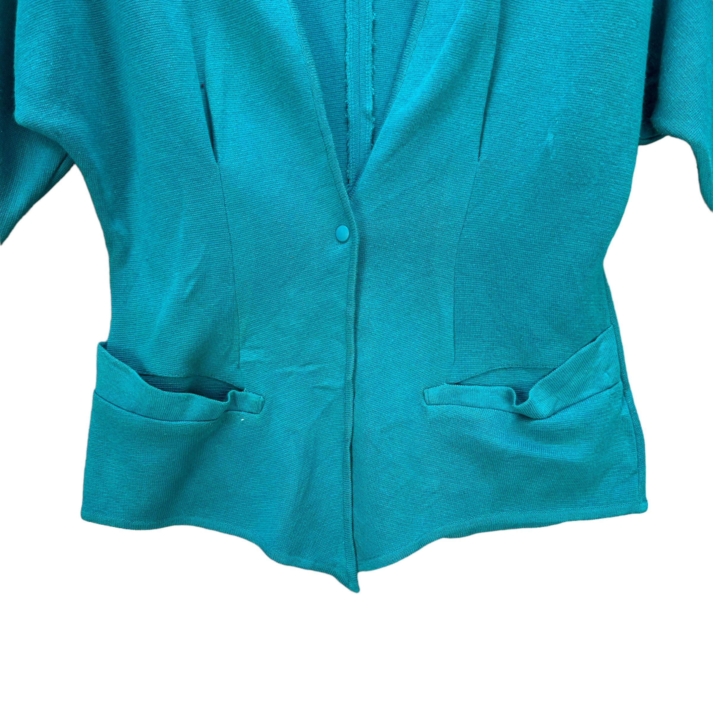 Mugler 80's THIERRY MUGLER TEAL KNIT SINGLE BUTTON JACKET #7573-154 Size M / US 6-8 / IT 42-44 - 3 Thumbnail