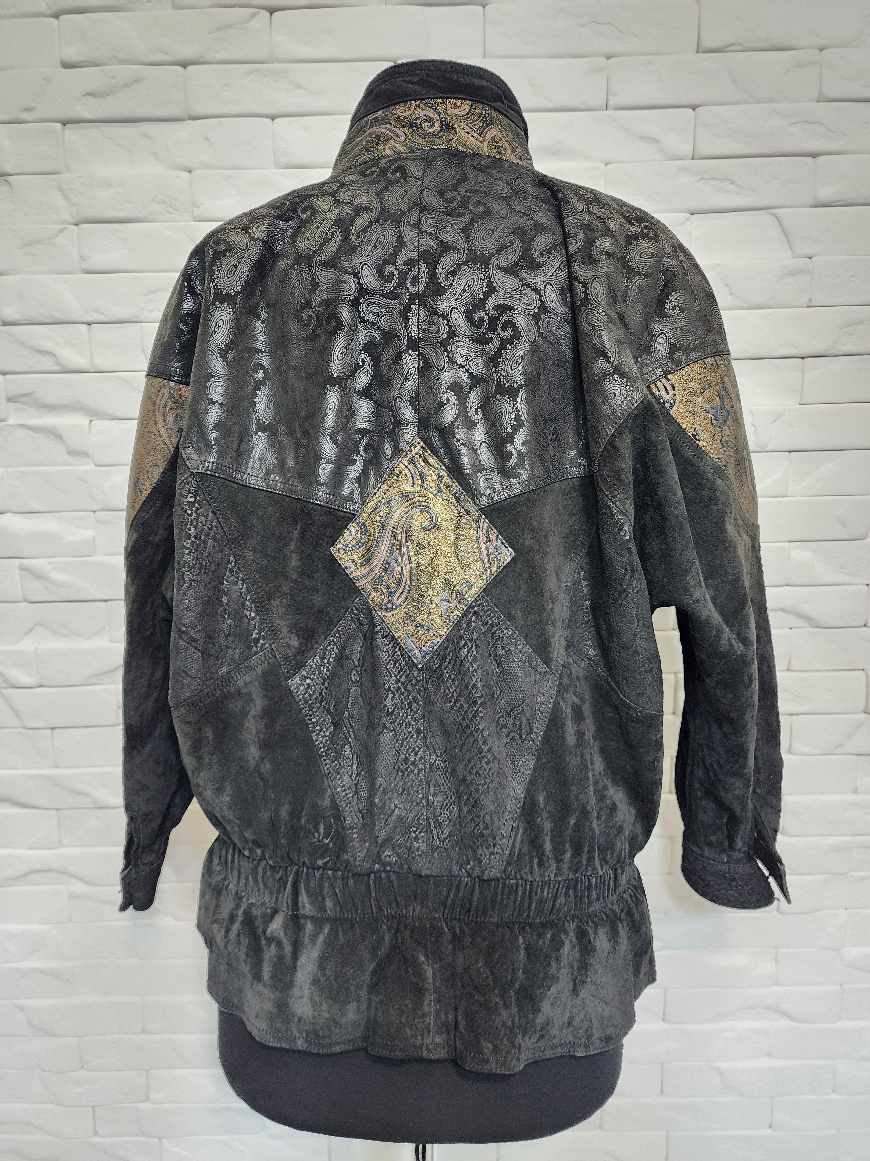 Genuine Leather Women's Leather Jacket: Black Painted Suede, Stand-Up Collar Size L / US 10 / IT 46 - 4 Thumbnail
